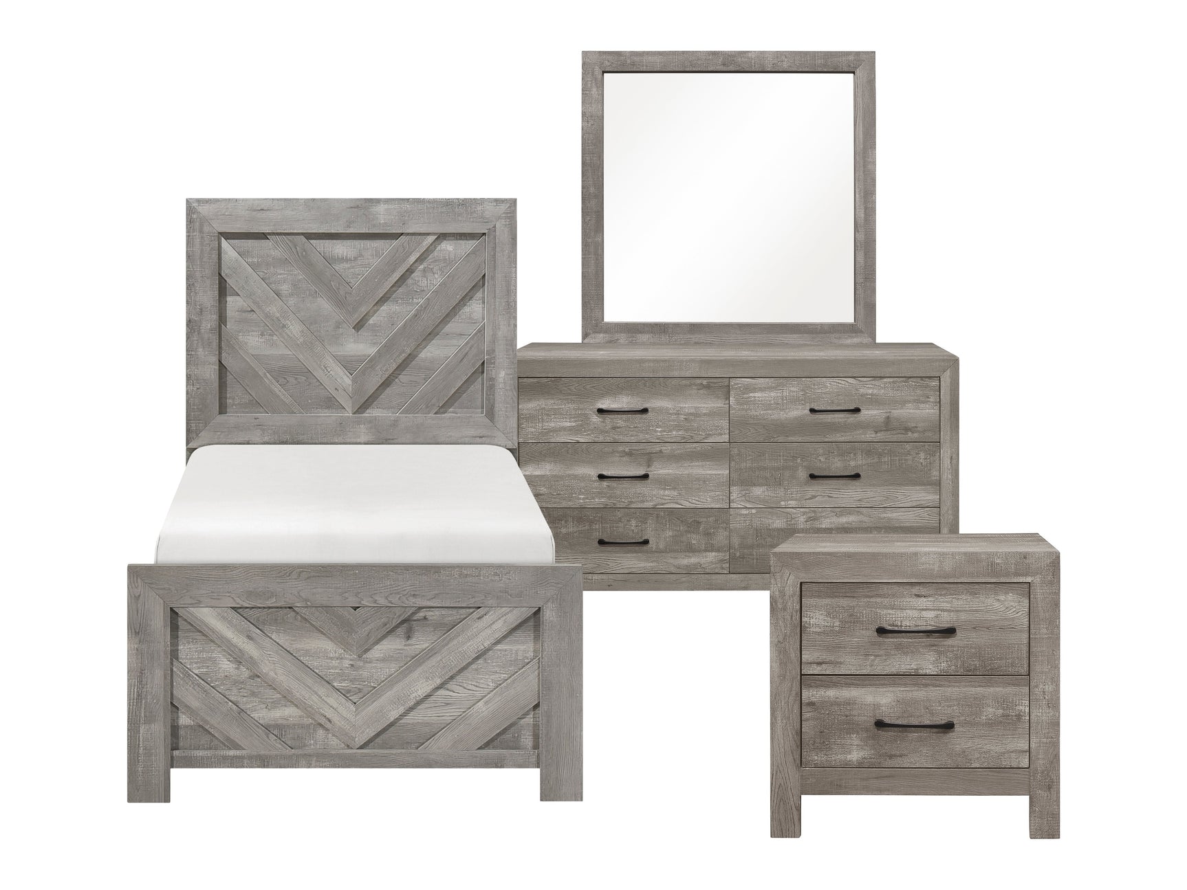 Corbin Gray 4-Piece Twin Bedroom Set (V-Pattern) - Ornate Home