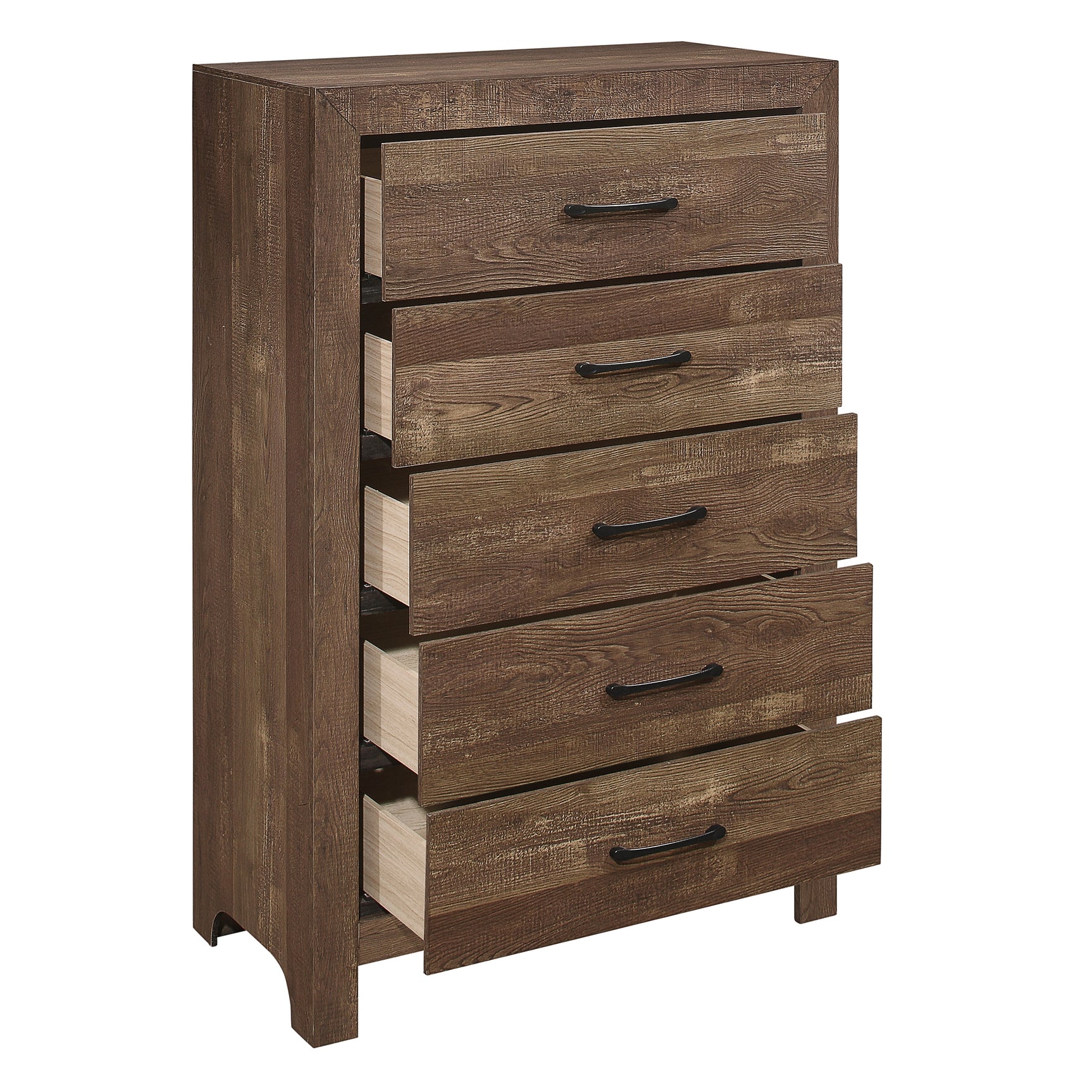 Corbin Rustic Brown 5-Piece Queen Bedroom Set (V-Pattern) - Ornate Home