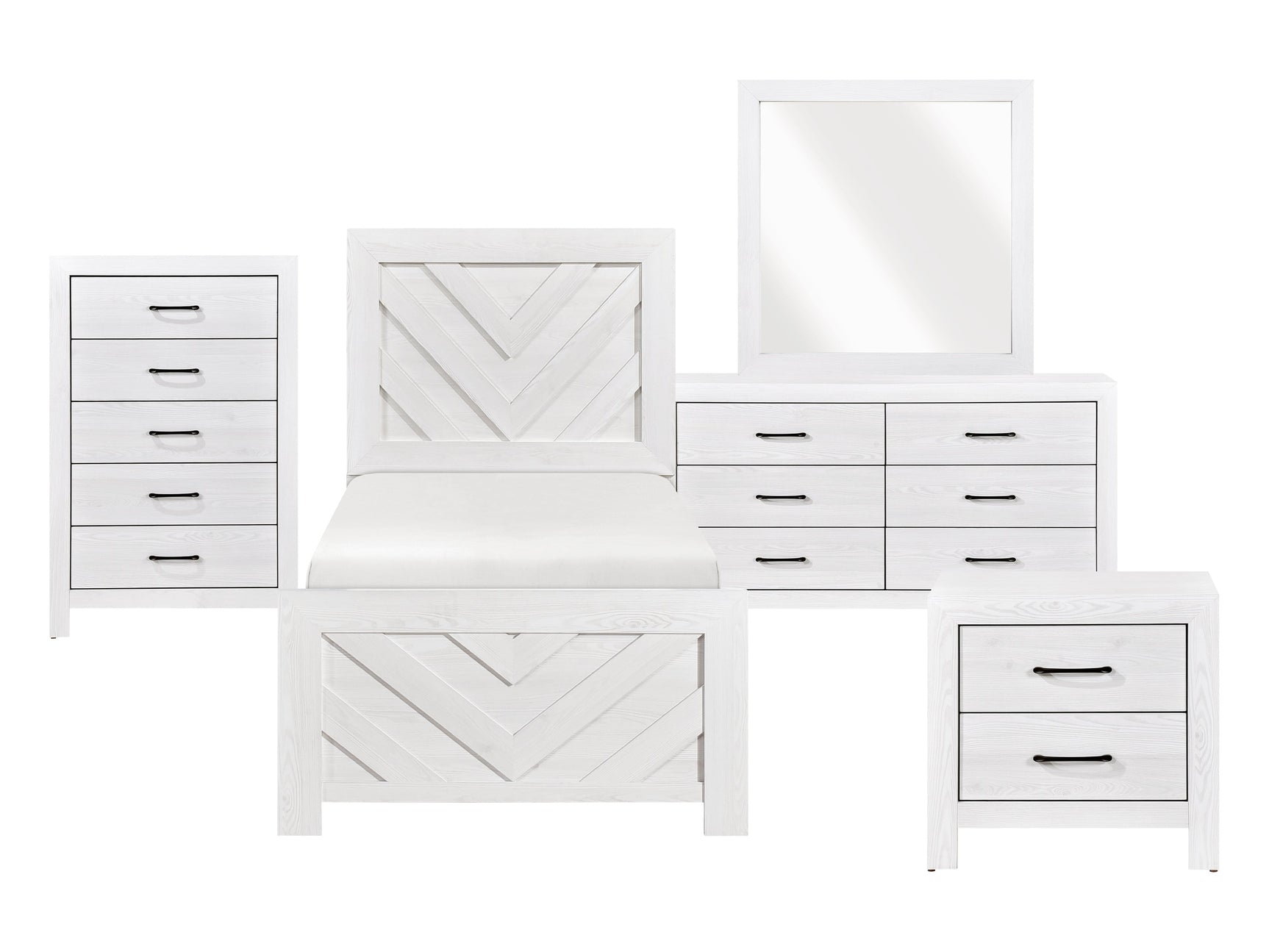 Corbin White 5-Piece Twin Bedroom Set (V-Pattern) - Ornate Home