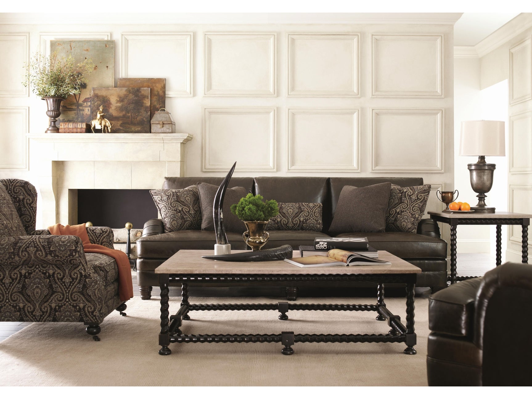 Cordova Travertine/Ebonized Cocktail Table - Ornate Home