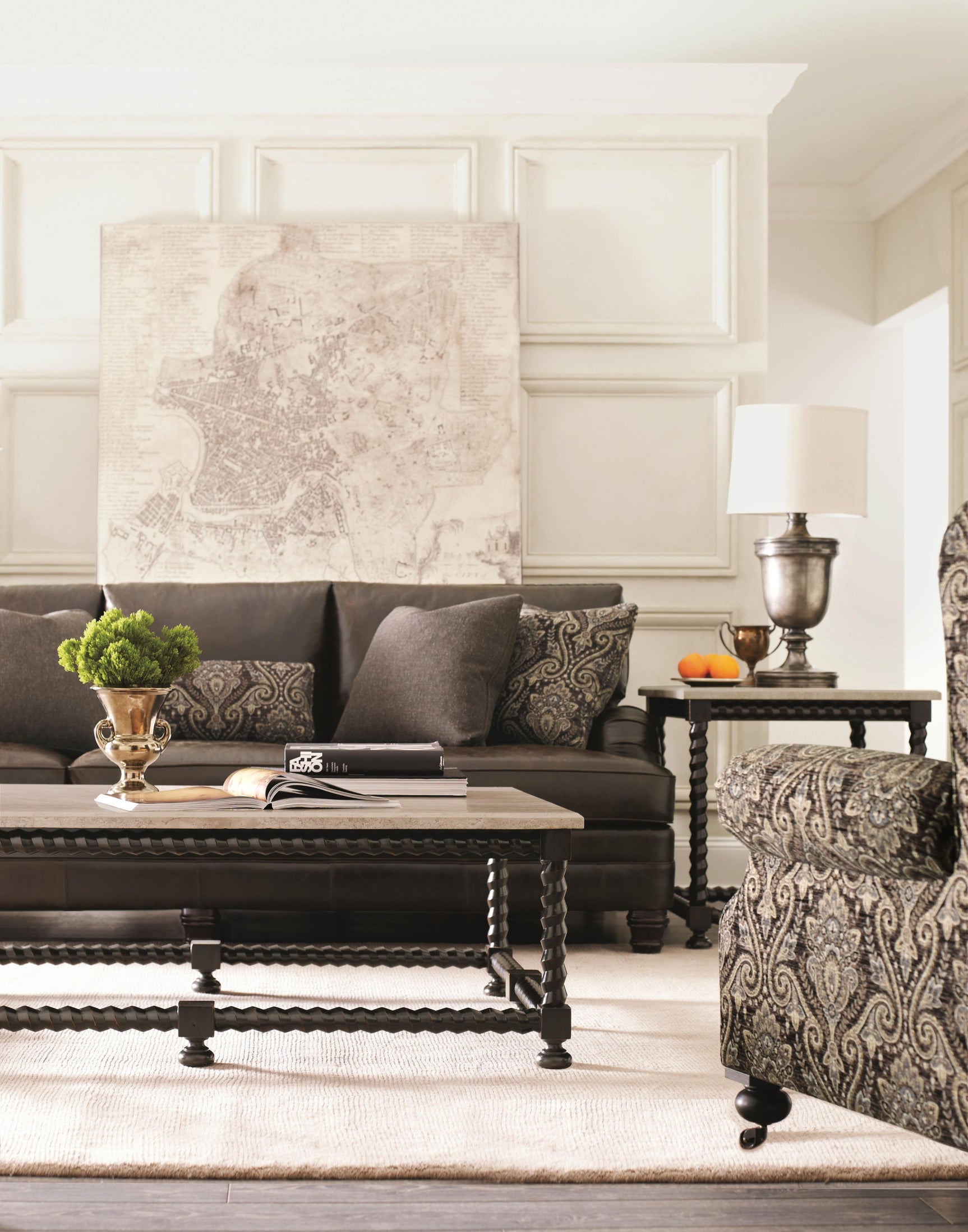 Cordova Travertine/Ebonized Cocktail Table - Ornate Home