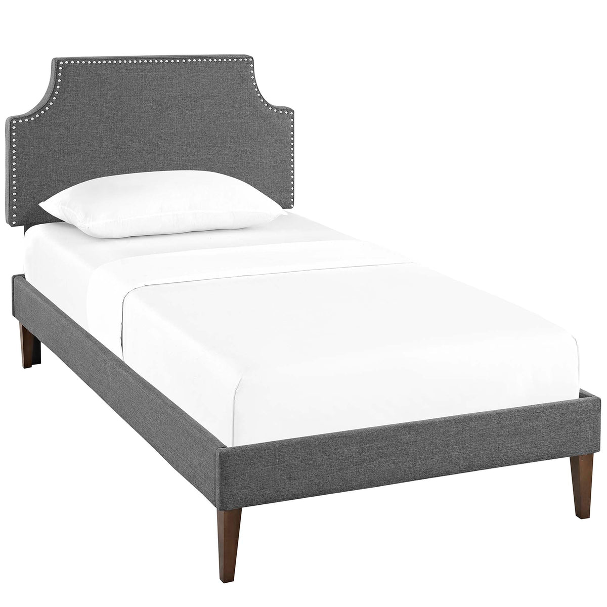 Corene Gray Fabric Twin Platform Bed with Squared Tapered Legs - Ornate Home