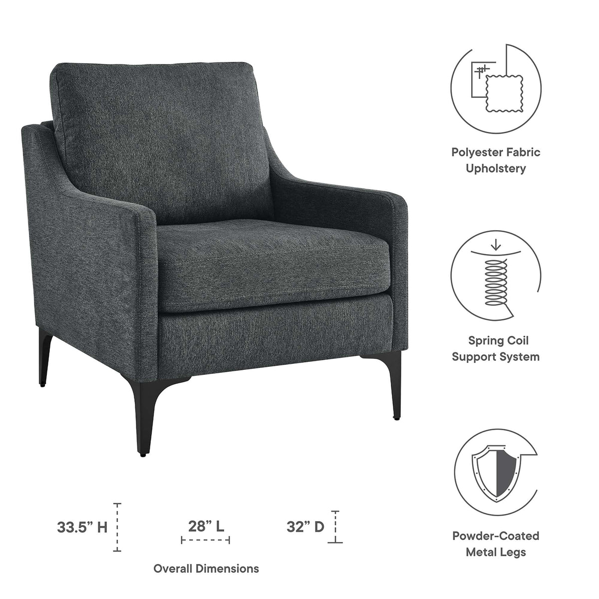 Corland Charcoal Upholstered Fabric Armchair - Ornate Home