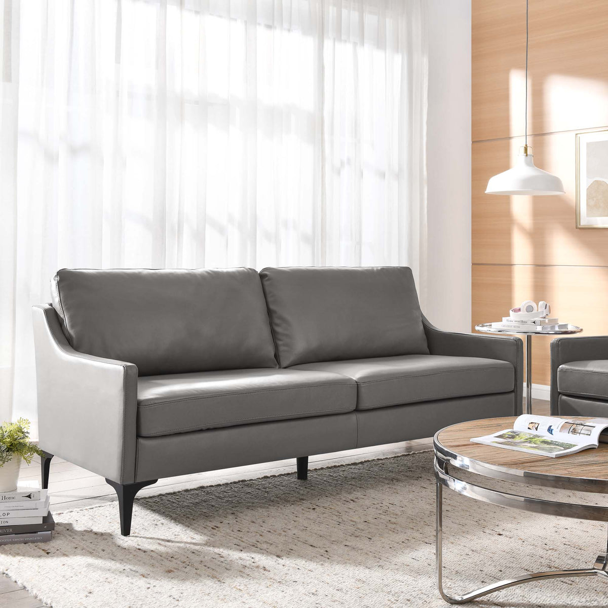 Corland Gray Leather Sofa - Ornate Home
