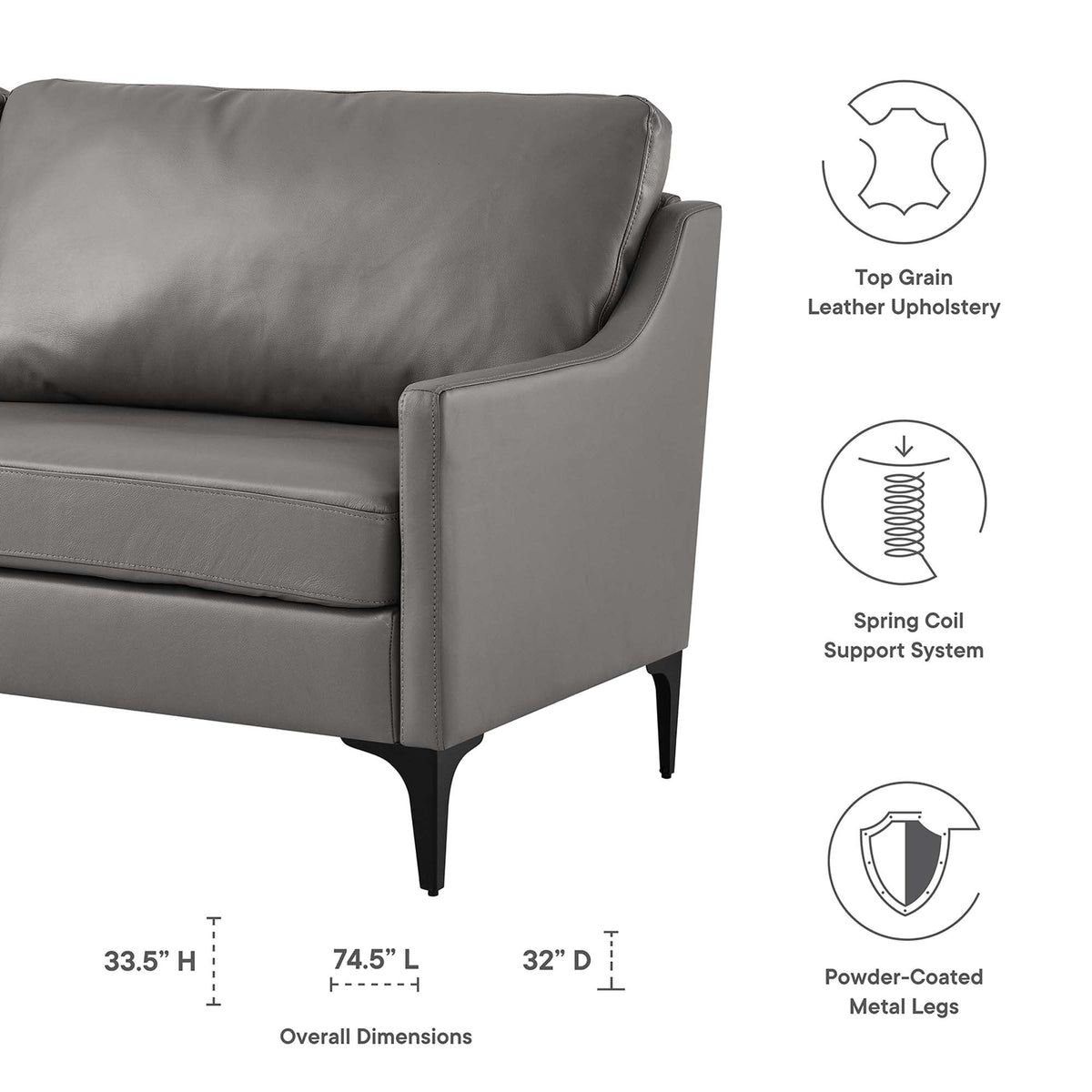 Corland Gray Leather Sofa - Ornate Home