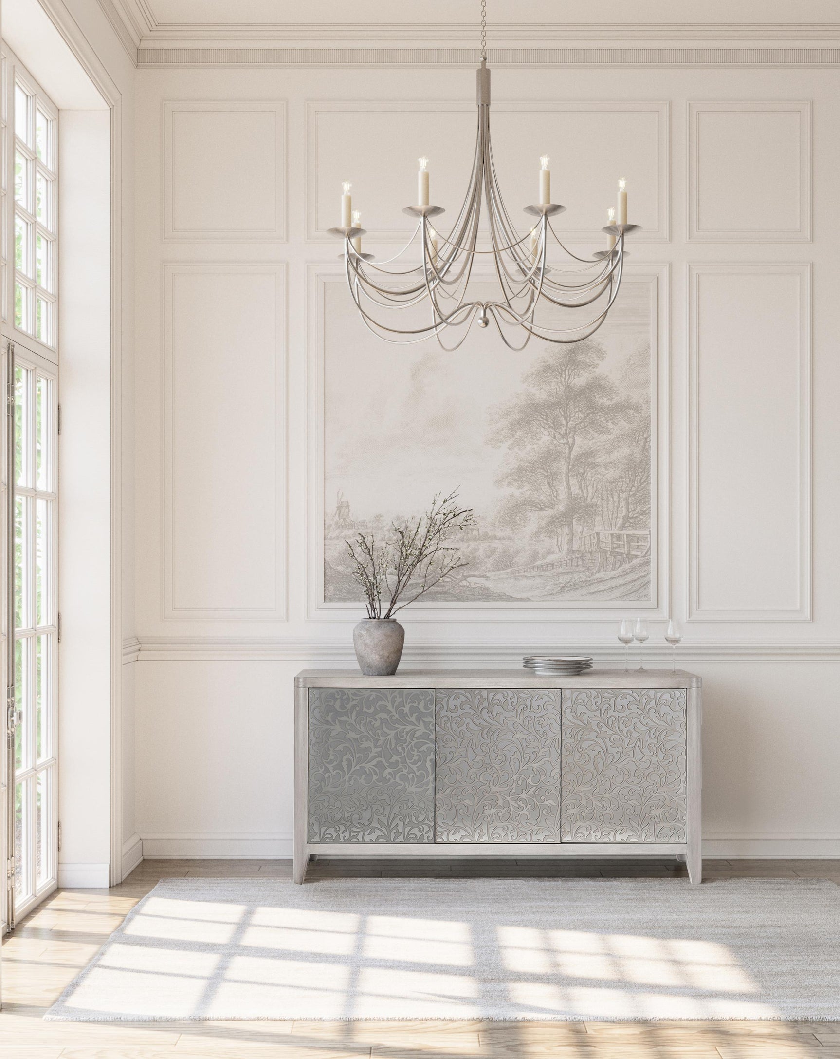 Cornelia Glazed Stainless Steel/Nebbia Buffet - Ornate Home