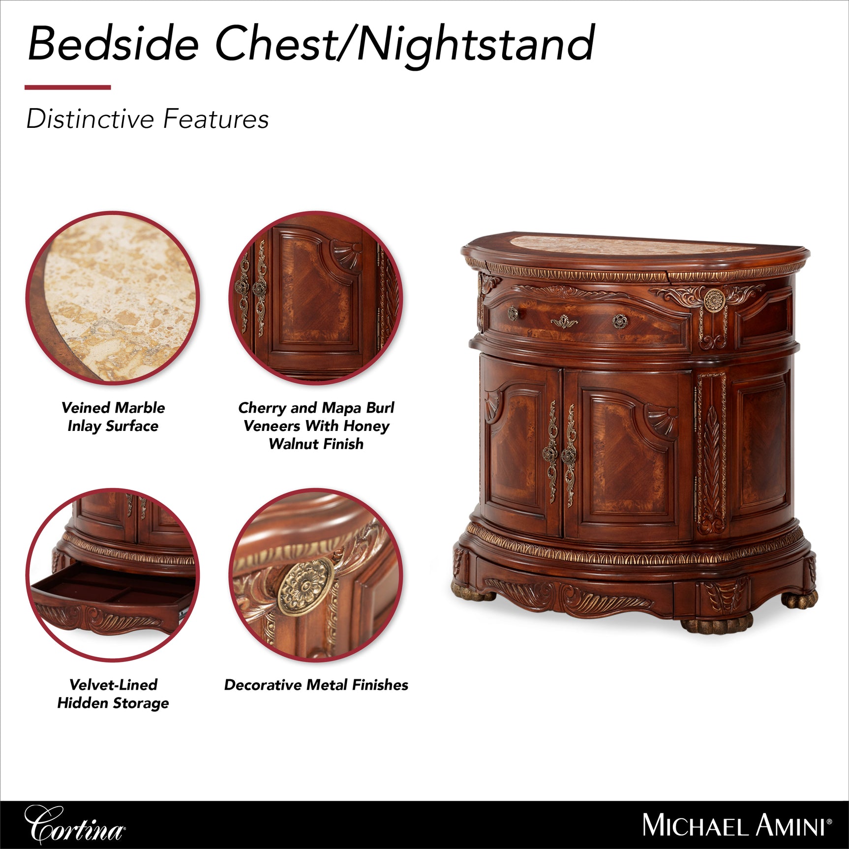 Cortina Honey Walnut Bedside Chest - Ornate Home