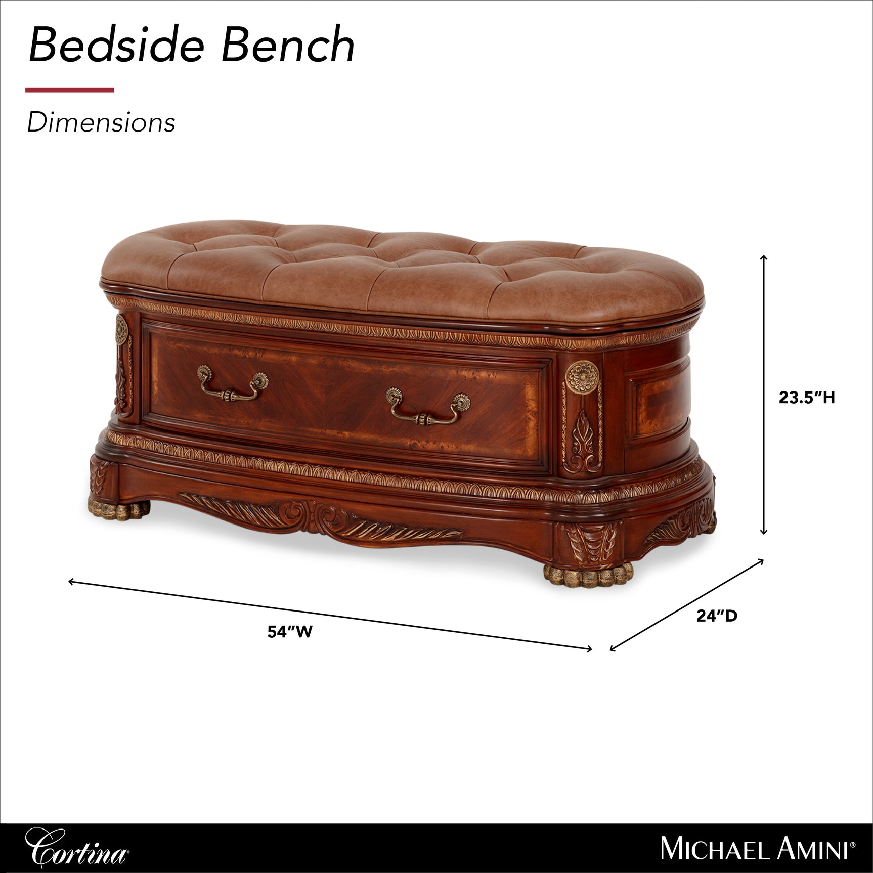 Cortina Honey Walnut Leather Bedside Bench - Ornate Home