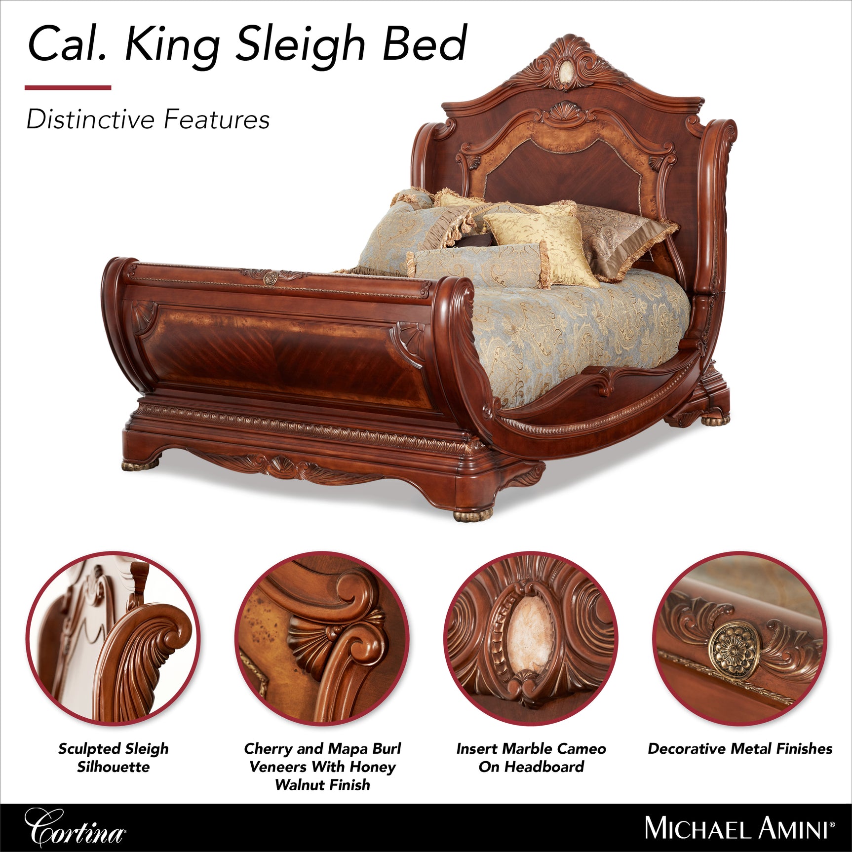 Cortina Honey Walnut/Quarry Cal. King Sleigh Bed - Ornate Home
