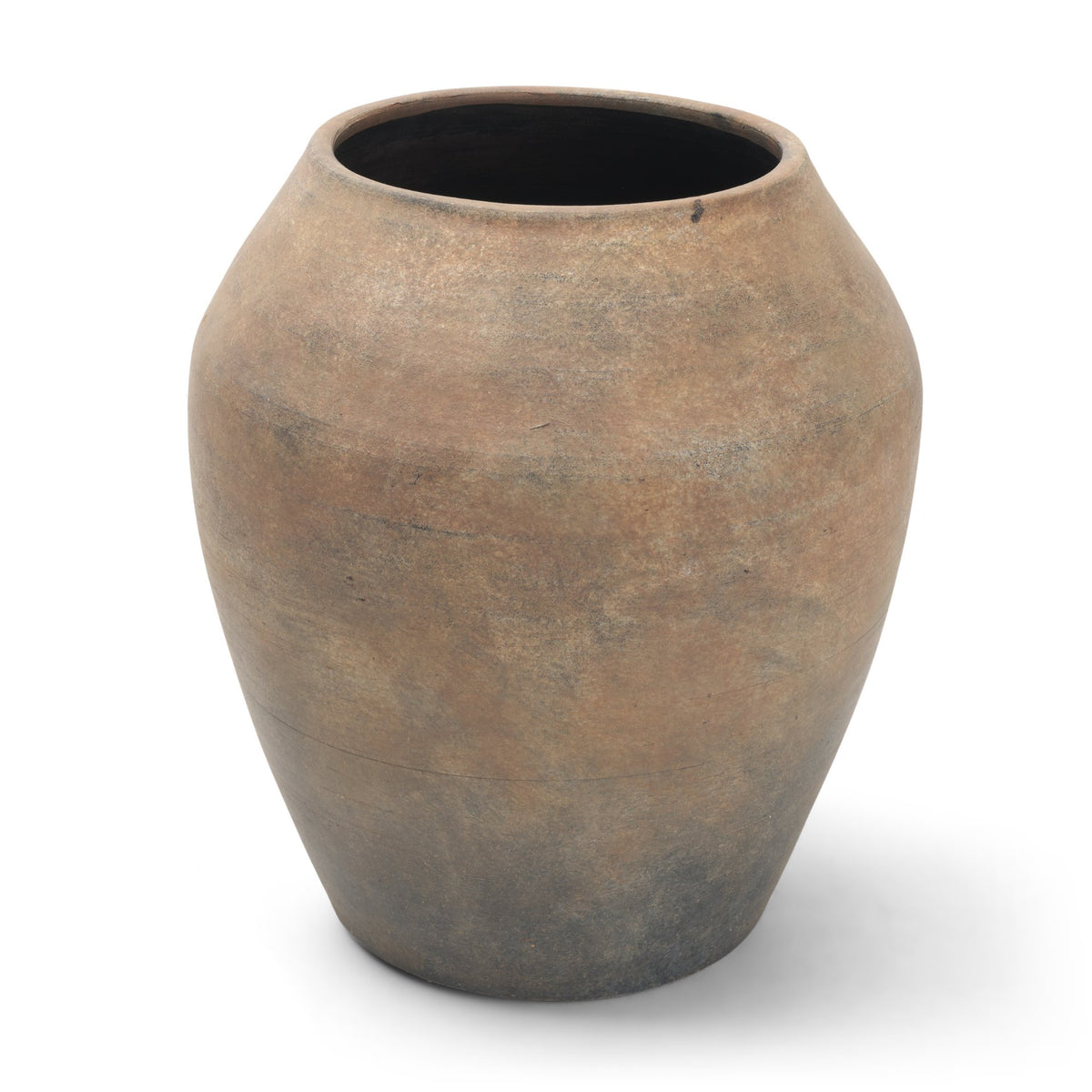 Cotto Taupe Two Tone Wide Mouth Weathered Terracotta Urn Vase - Ornate Home