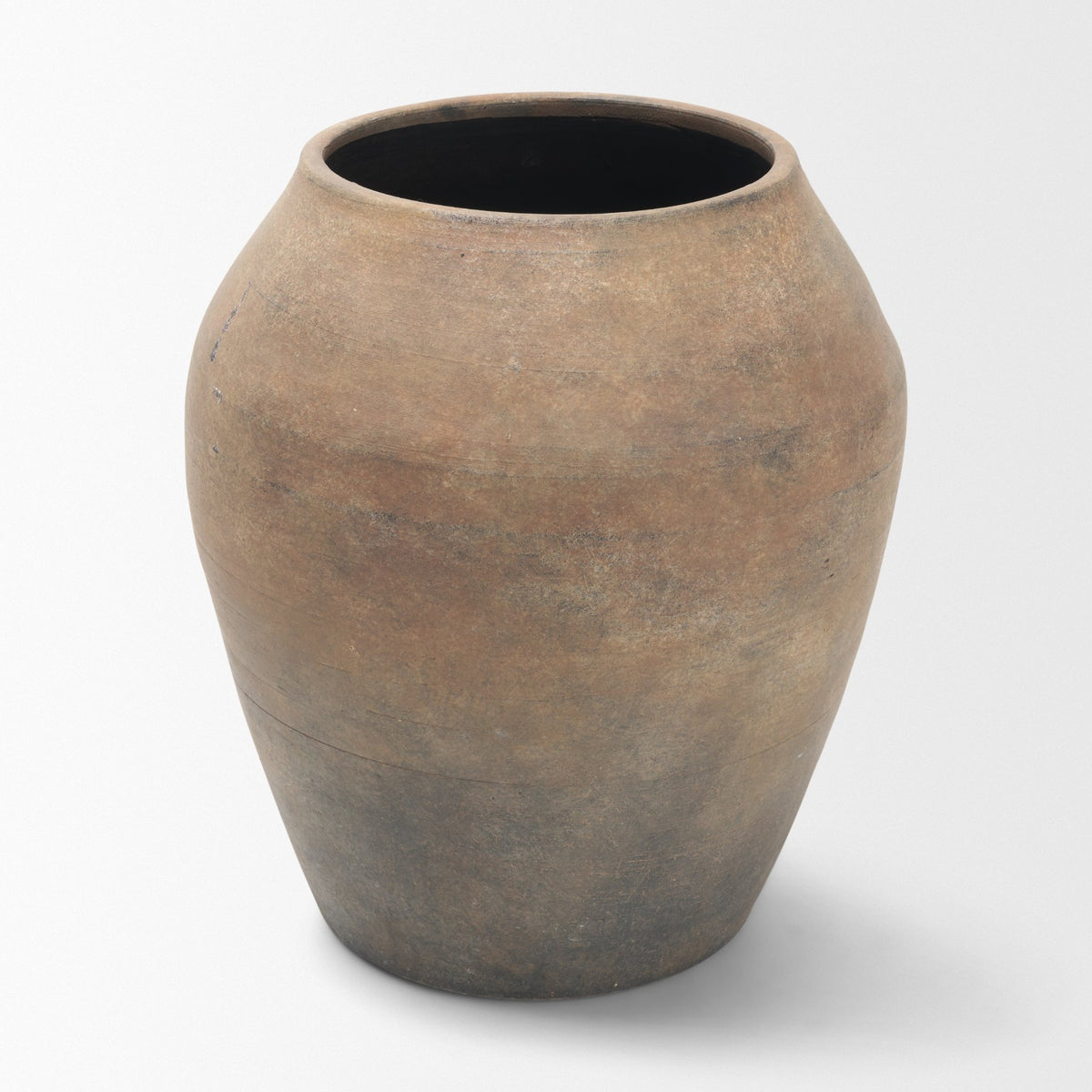 Cotto Taupe Two Tone Wide Mouth Weathered Terracotta Urn Vase - Ornate Home