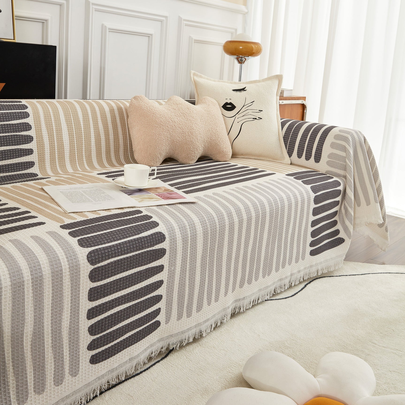 Cotton Sofa Blanket Cover, Throw Blanket Couch Protector, Extra Large Blanket to Cover Couch - Ornate Home