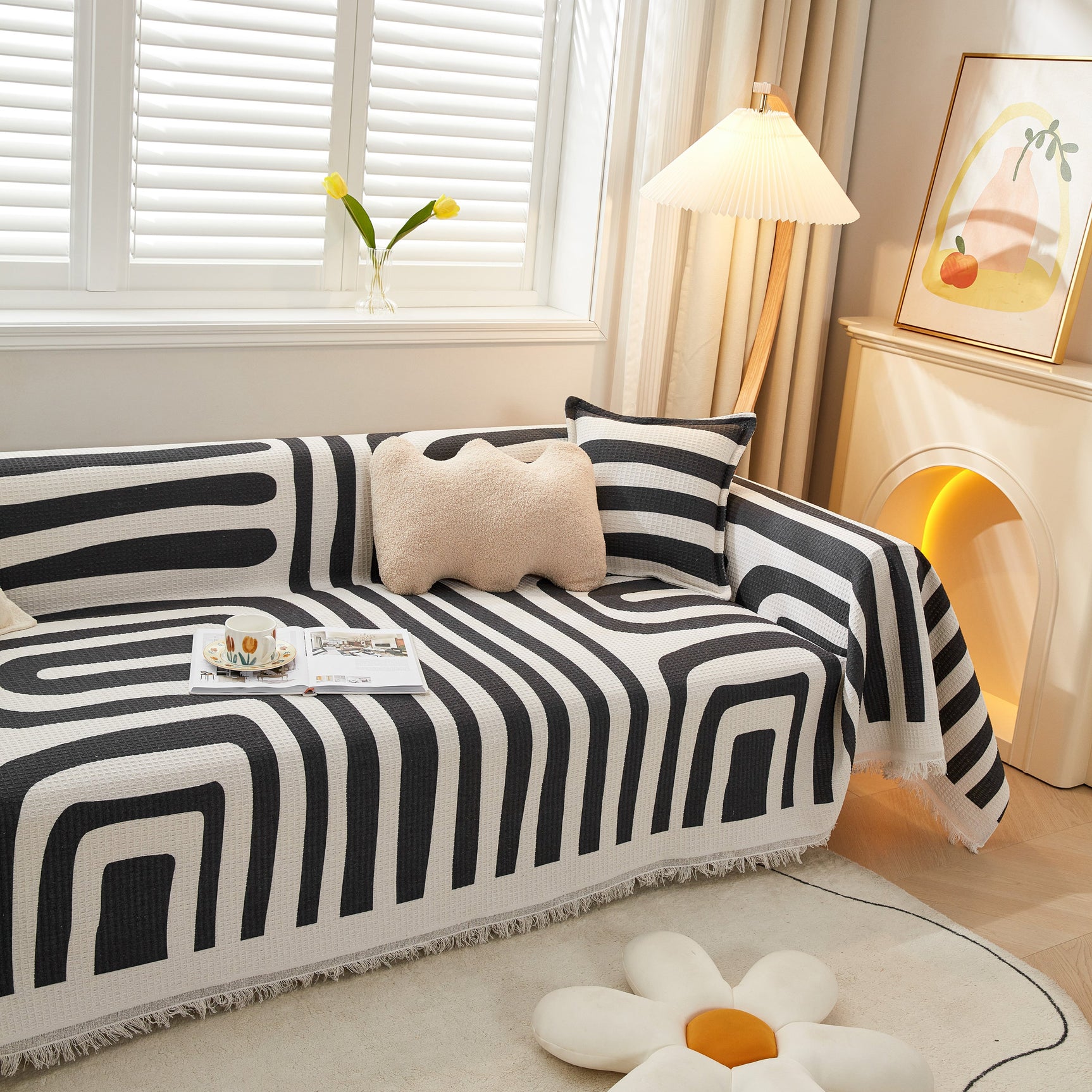 Couch Cover for Most Shape Sofas, Waffle Lattice Sofa Cover Throw, Washable Furniture Covers for Pets - Ornate Home