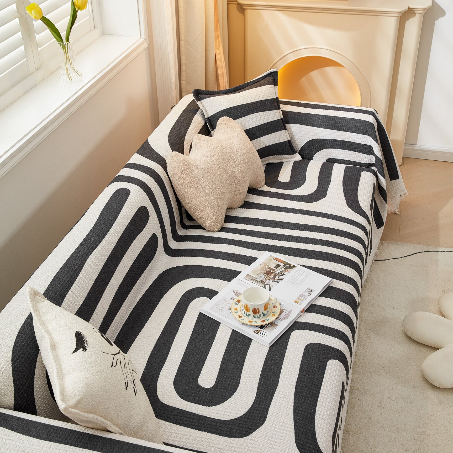 Couch Cover for Most Shape Sofas, Waffle Lattice Sofa Cover Throw, Washable Furniture Covers for Pets - Ornate Home
