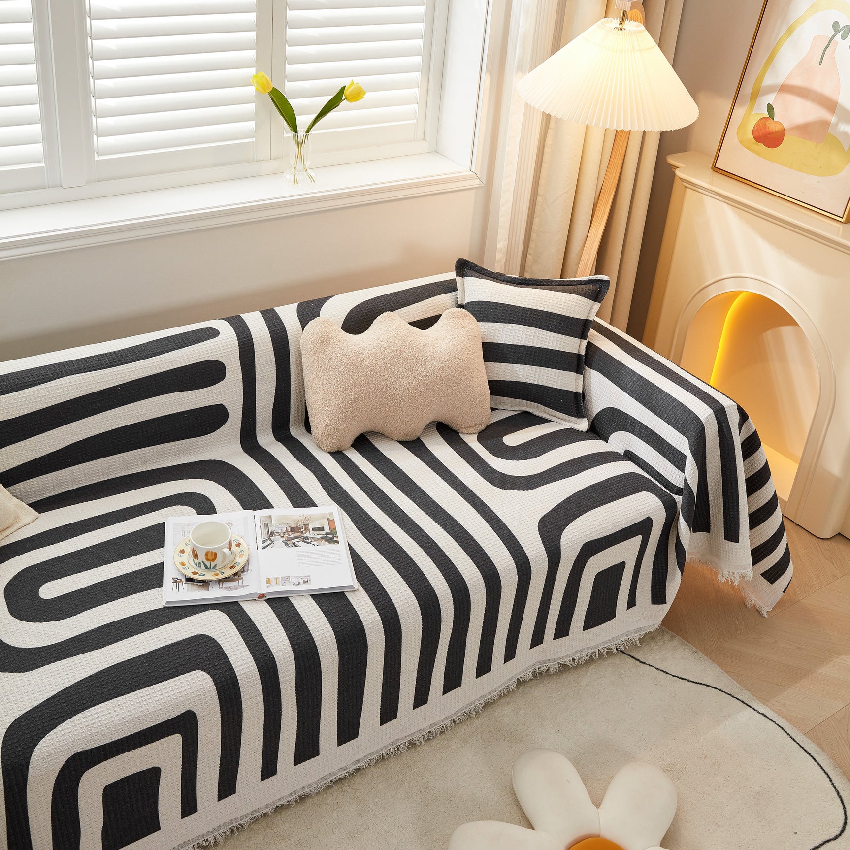 Couch Cover for Most Shape Sofas, Waffle Lattice Sofa Cover Throw, Washable Furniture Covers for Pets - Ornate Home