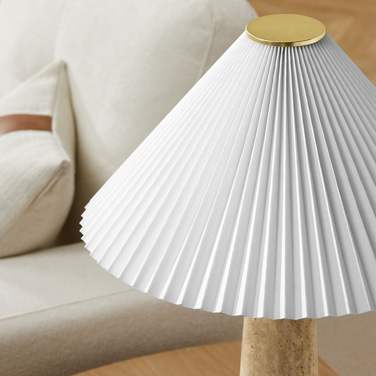 Cove Travertine Table Lamp With Pleated Shade - Ornate Home