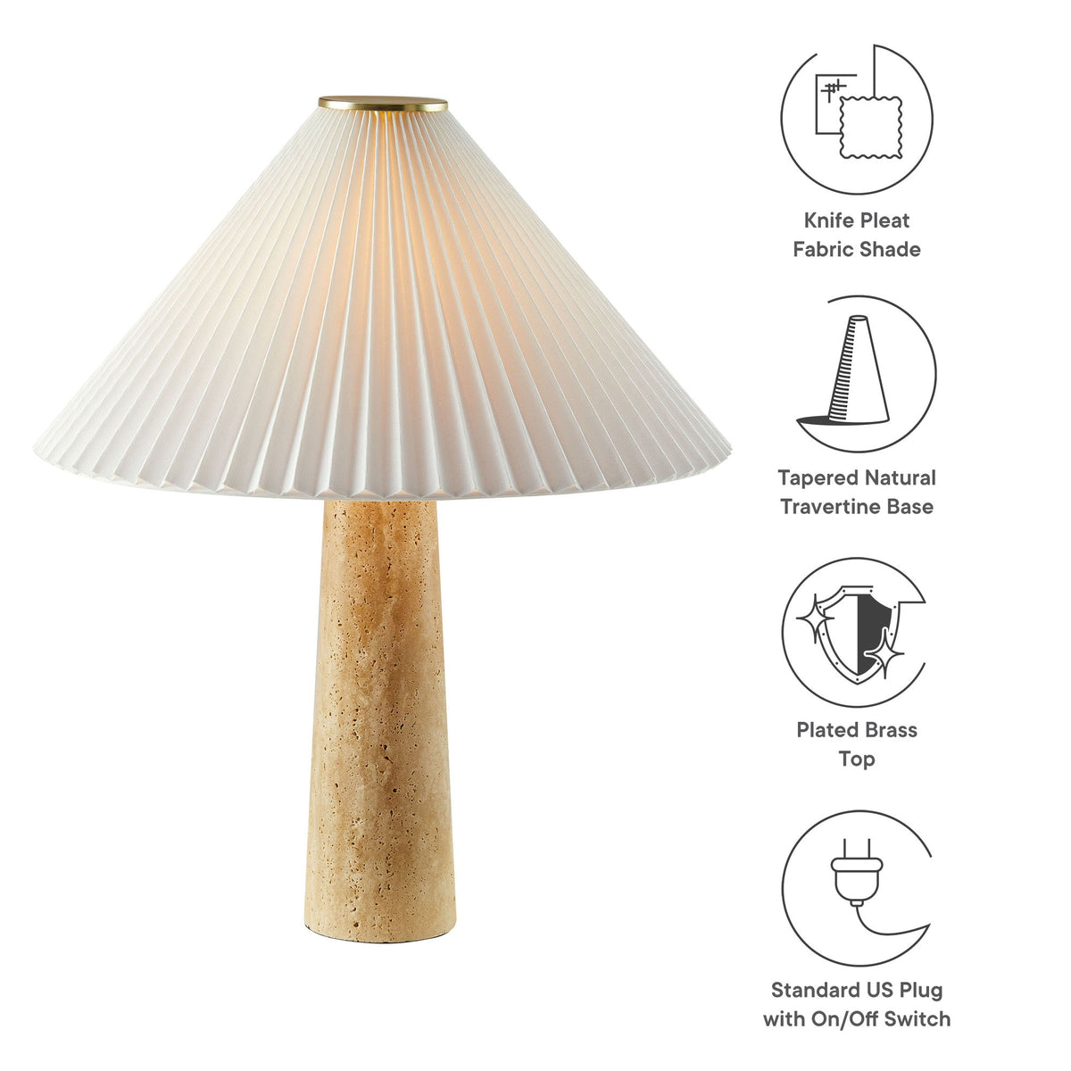 Cove Travertine Table Lamp With Pleated Shade - Ornate Home