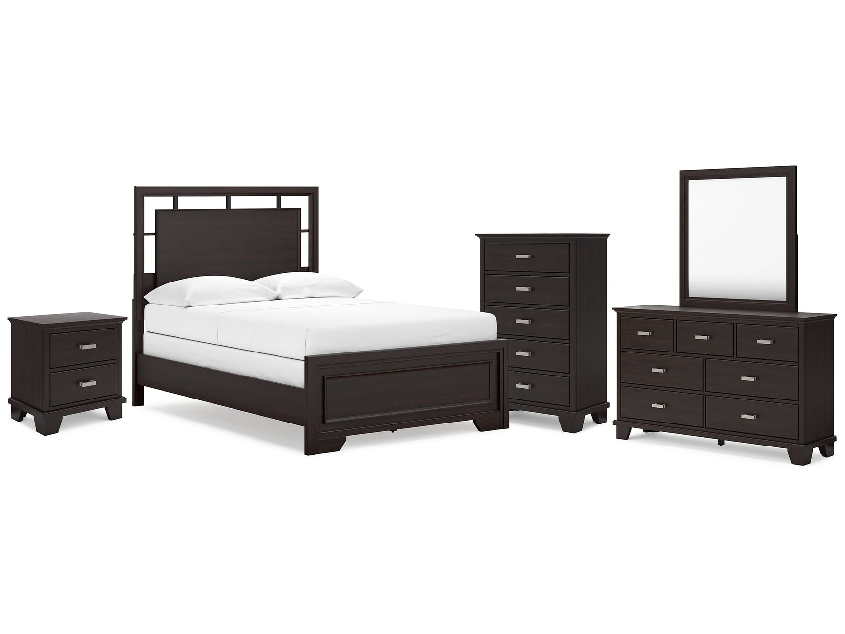 Covetown Dark Brown Full Panel Bed & Dresser & Mirror & Chest & Nightstand - Ornate Home