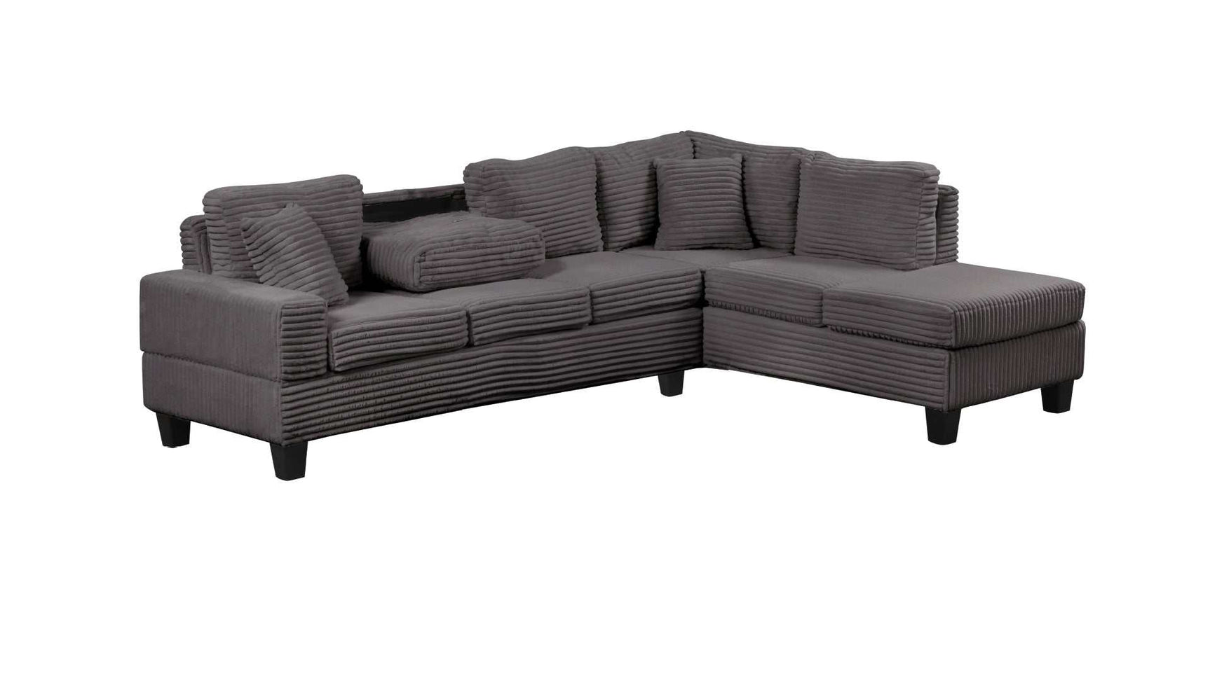 Cozy Gray Velvet RAF Sectional Sofa w/ Storage Ottoman - Ornate Home