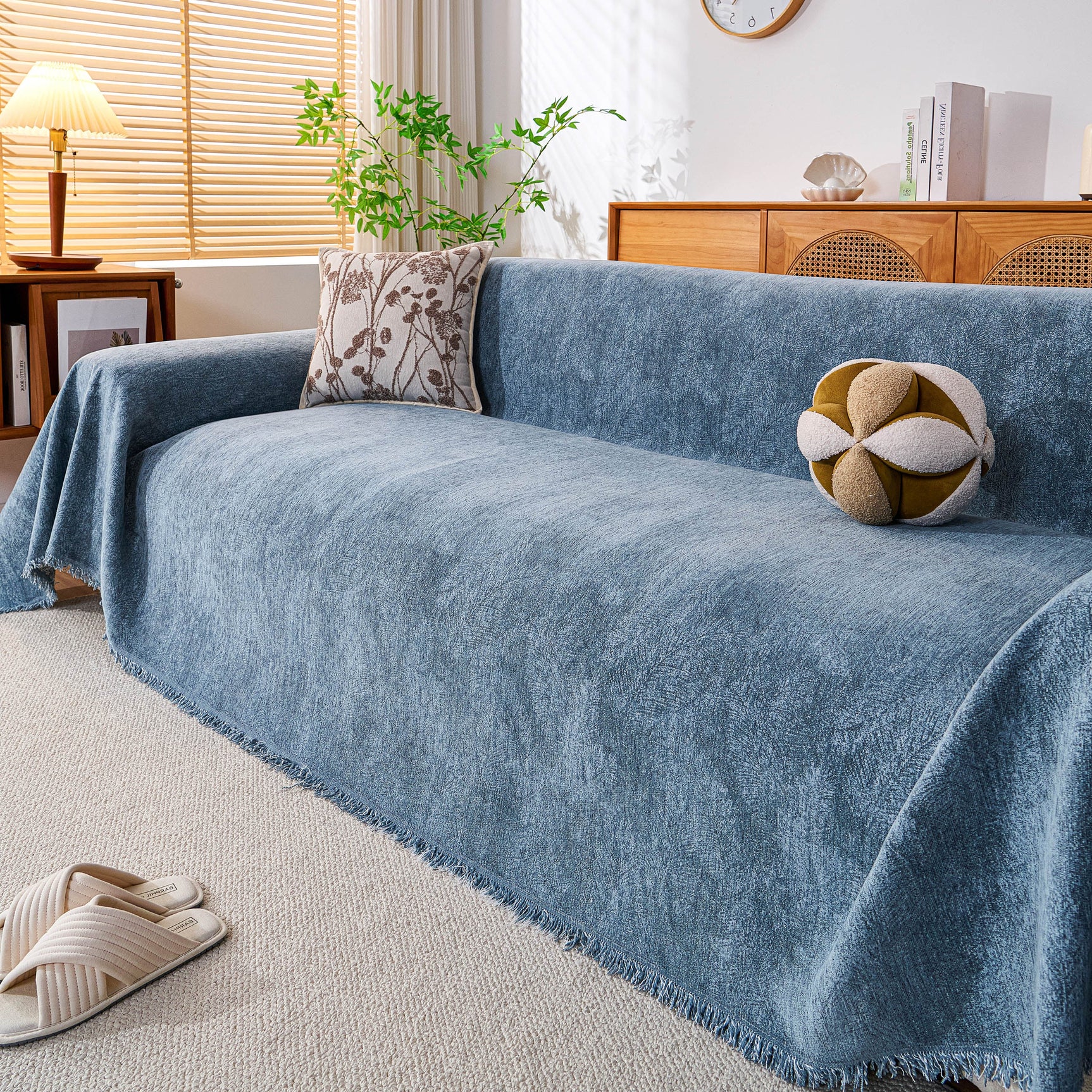 Cozy Textured Couch Protector with Fringe, Universal Soft Slipcover for Couch Sofa Bed - Ornate Home