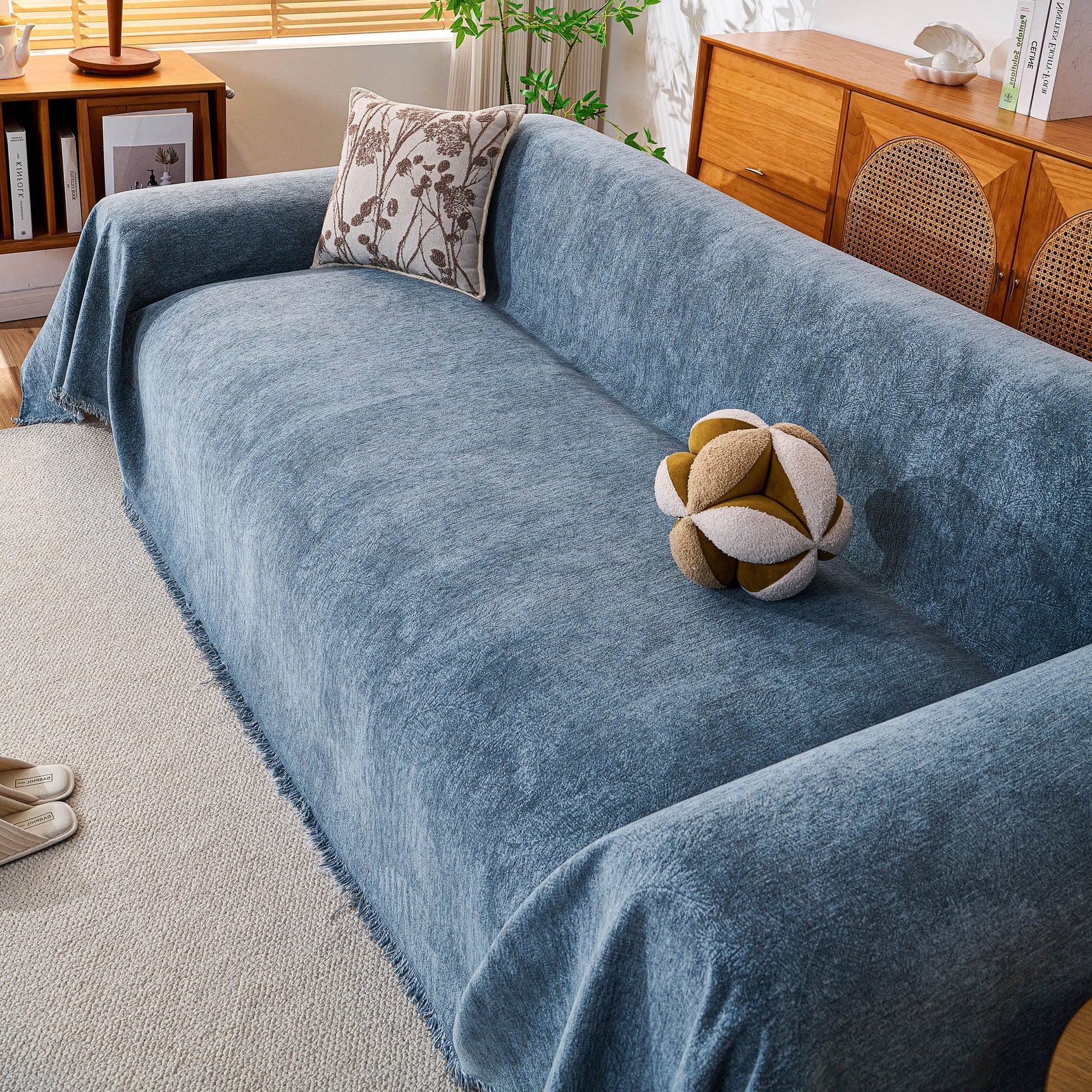 Cozy Textured Couch Protector with Fringe, Universal Soft Slipcover for Couch Sofa Bed - Ornate Home