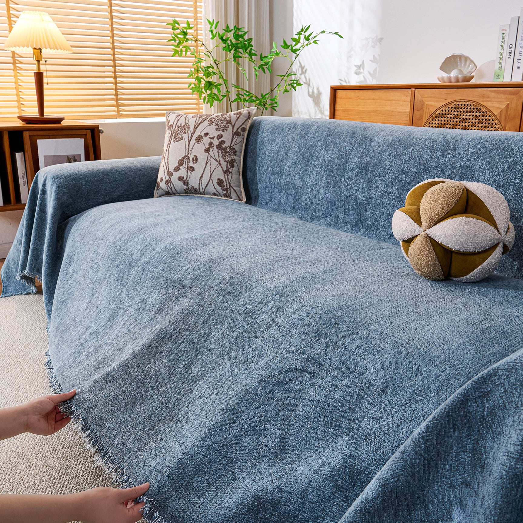 Cozy Textured Couch Protector with Fringe, Universal Soft Slipcover for Couch Sofa Bed - Ornate Home