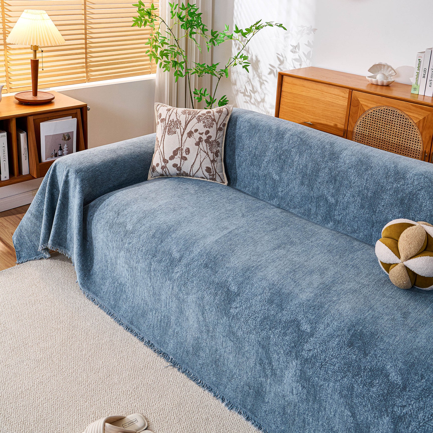 Cozy Textured Couch Protector with Fringe, Universal Soft Slipcover for Couch Sofa Bed - Ornate Home