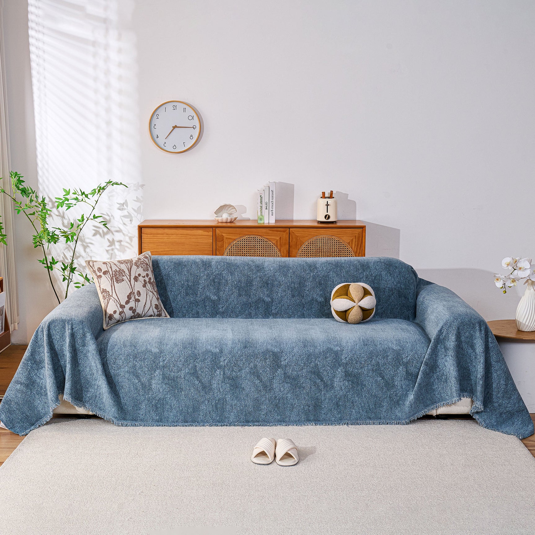 Cozy Textured Couch Protector with Fringe, Universal Soft Slipcover for Couch Sofa Bed - Ornate Home