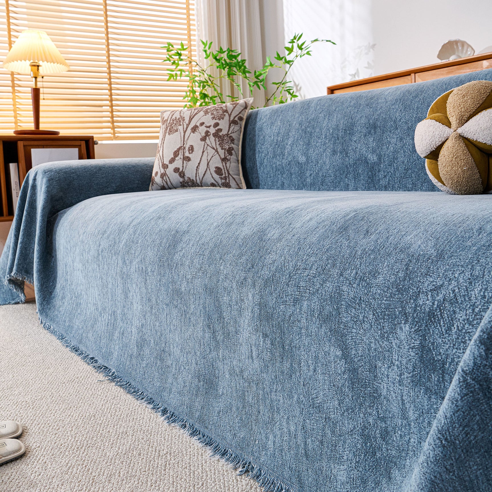 Cozy Textured Couch Protector with Fringe, Universal Soft Slipcover for Couch Sofa Bed - Ornate Home