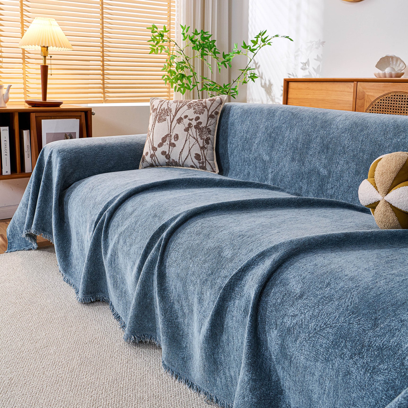 Cozy Textured Couch Protector with Fringe, Universal Soft Slipcover for Couch Sofa Bed - Ornate Home
