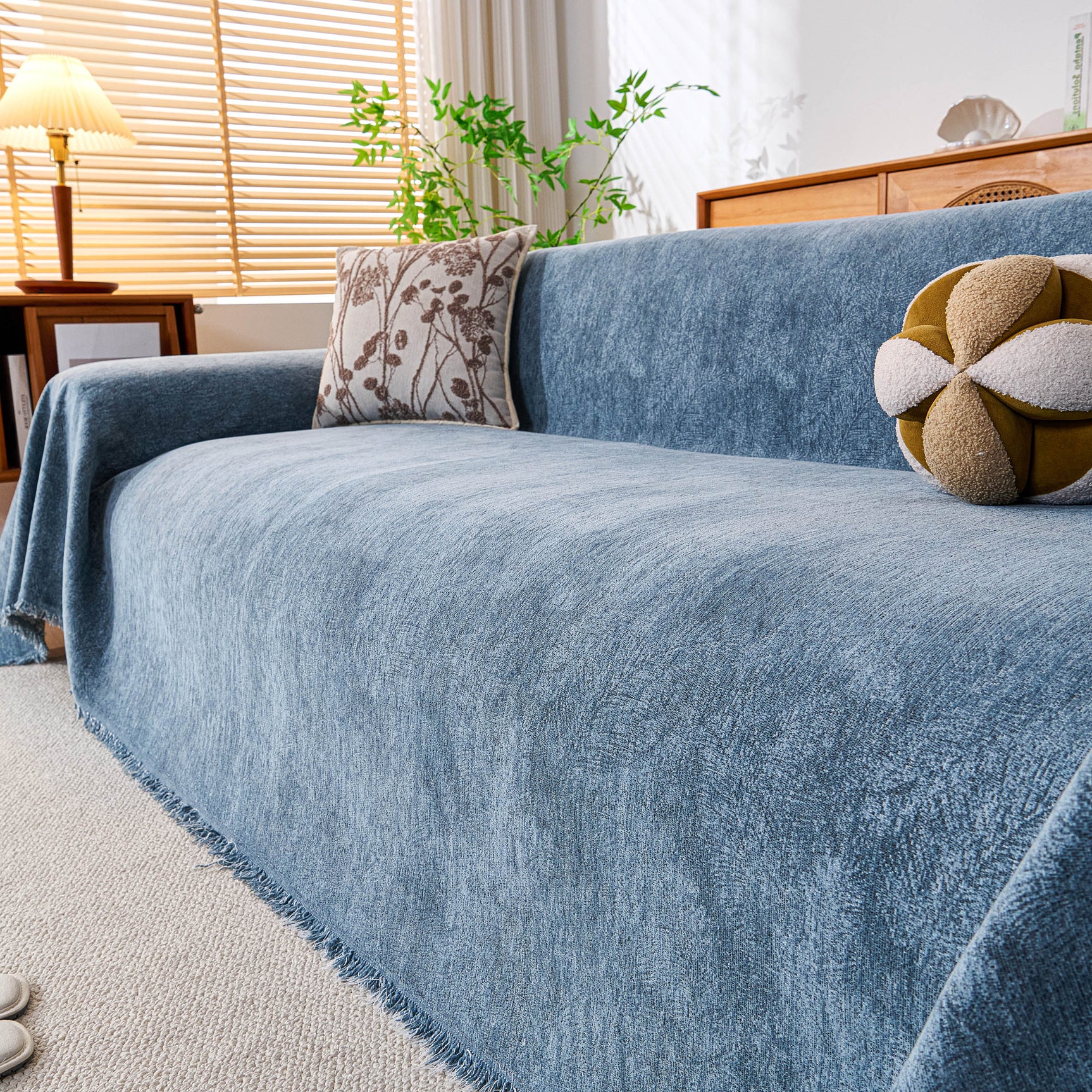 Cozy Textured Couch Protector with Fringe, Universal Soft Slipcover for Couch Sofa Bed - Ornate Home