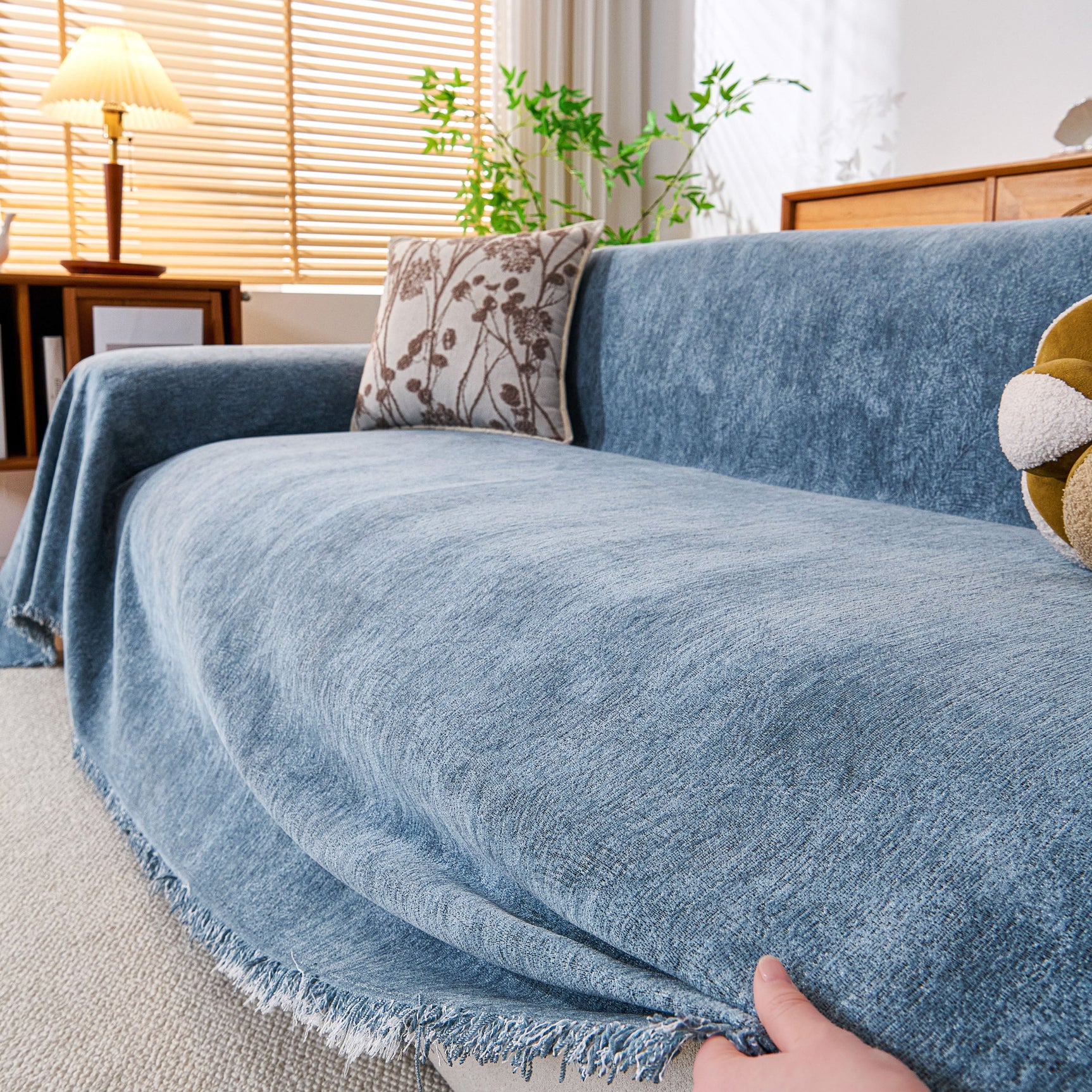 Cozy Textured Couch Protector with Fringe, Universal Soft Slipcover for Couch Sofa Bed - Ornate Home