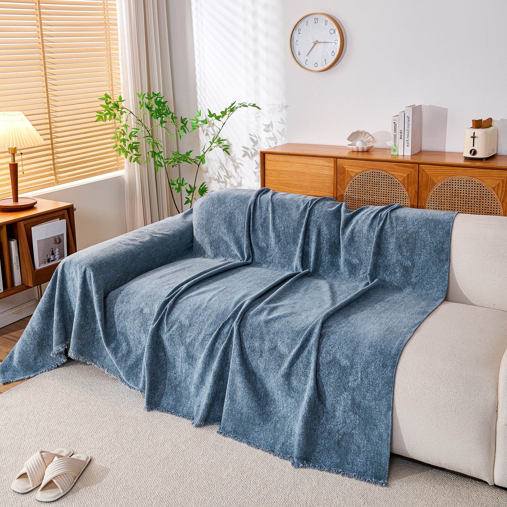 Cozy Textured Couch Protector with Fringe, Universal Soft Slipcover for Couch Sofa Bed - Ornate Home