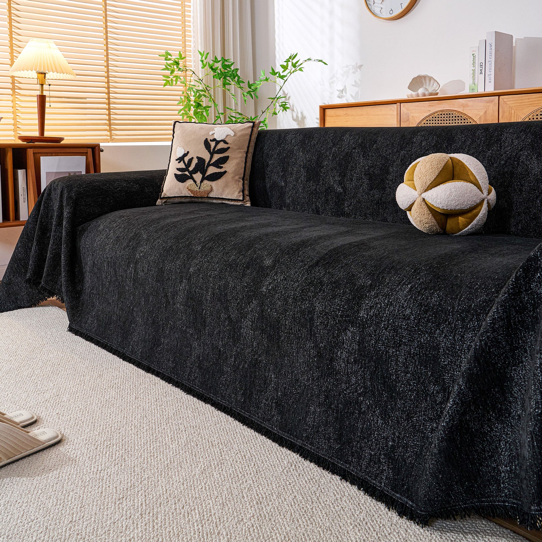 Cozy Textured Couch Protector with Fringe, Universal Soft Slipcover for Couch Sofa Bed - Ornate Home