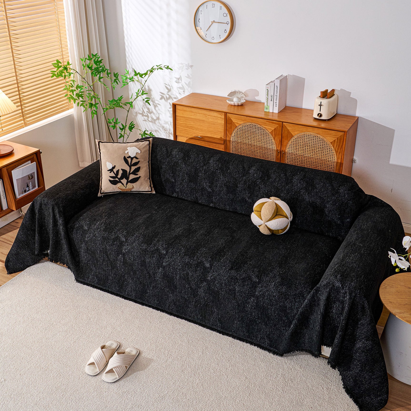 Cozy Textured Couch Protector with Fringe, Universal Soft Slipcover for Couch Sofa Bed - Ornate Home