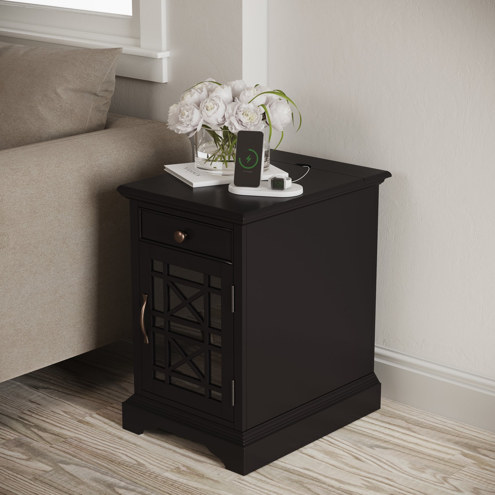 Craftsman Antique Black Power Chairside Table - Ornate Home