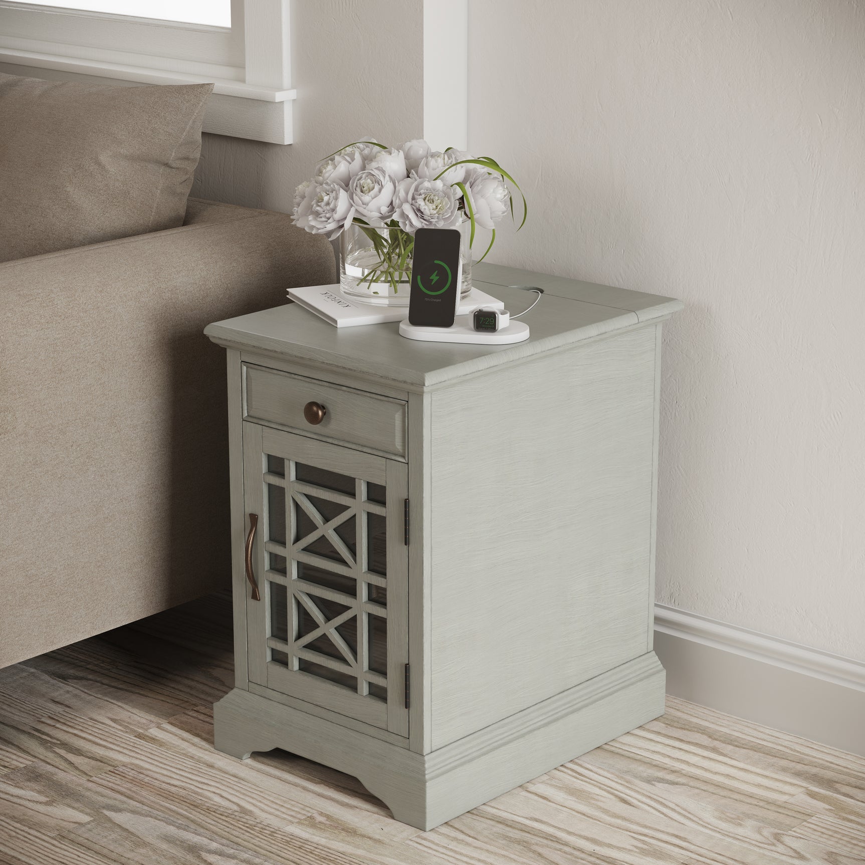 Craftsman Antique Grey Power Chairside Table - Ornate Home
