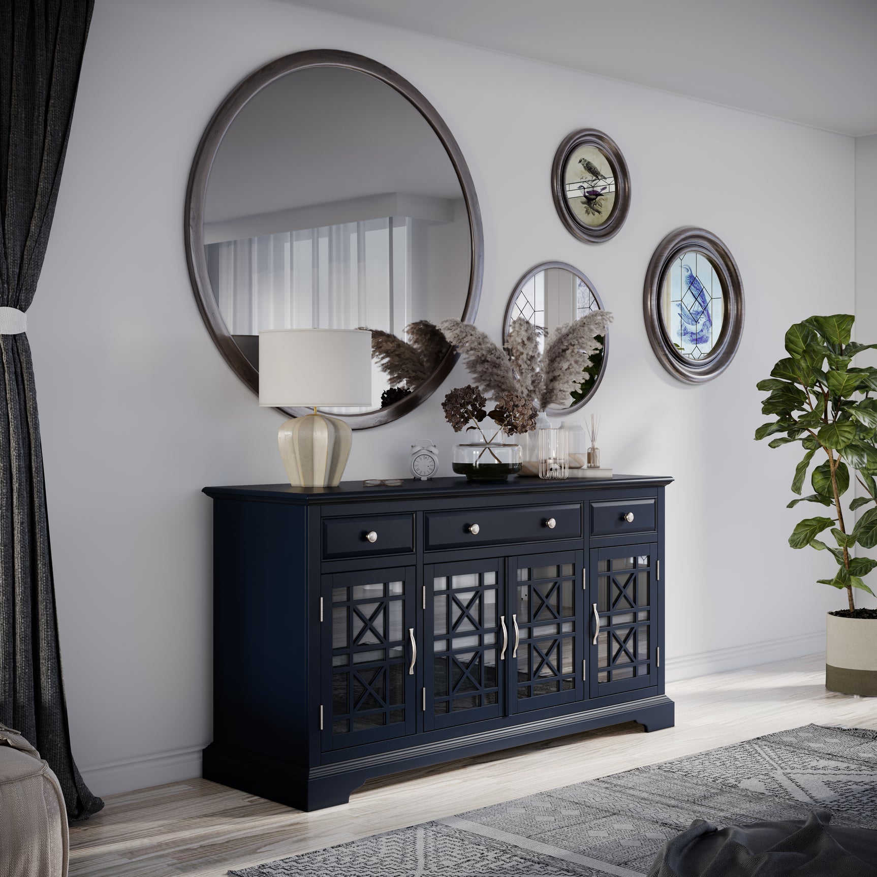 Craftsman Navy Blue 60 Media Unit - Ornate Home