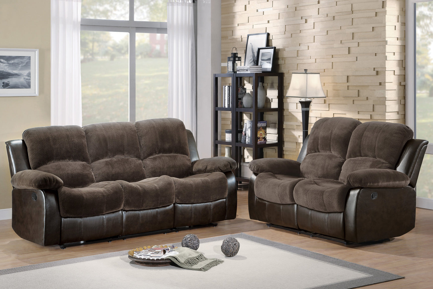 Cranley Brown Double Reclining Sofa Fabric Seating - Ornate Home