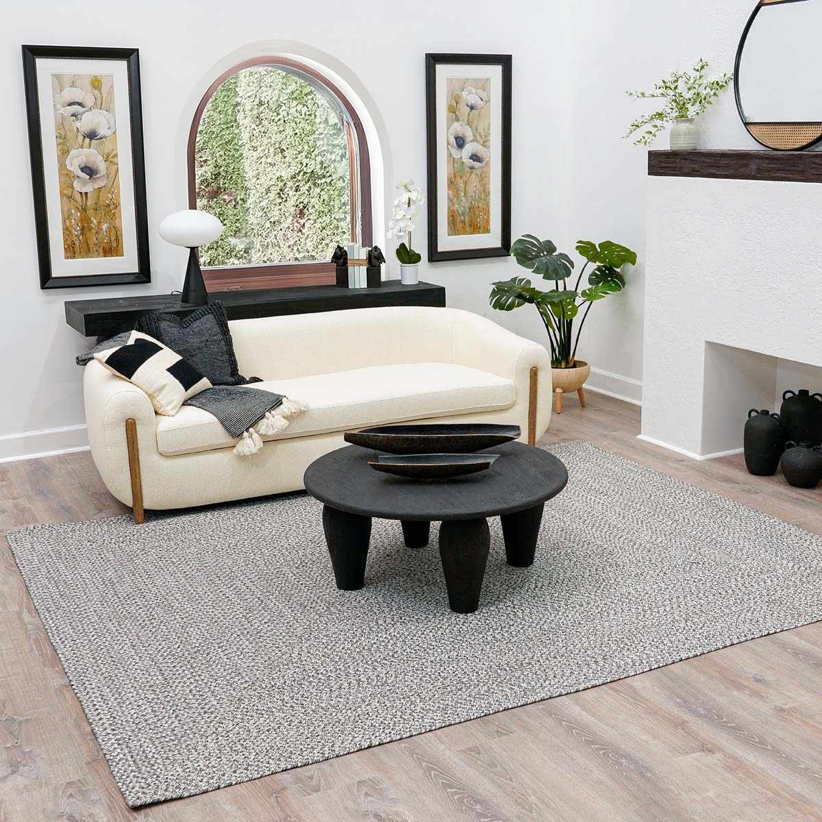Cream Charcoal Braided Faux Jute Outdoor Rug - Ornate Home