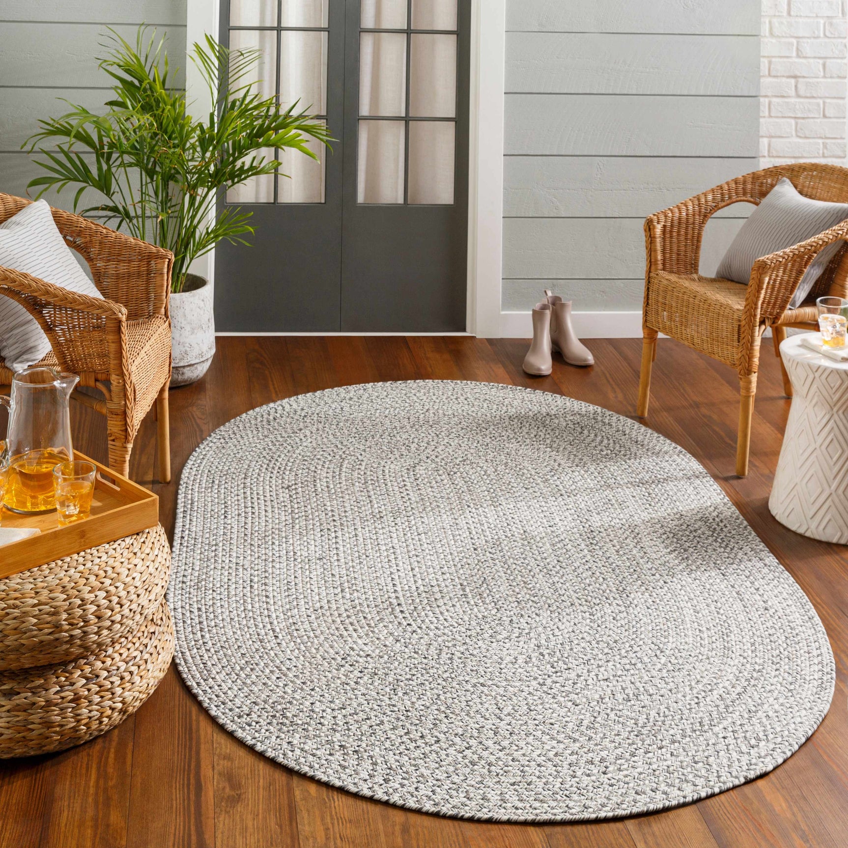 Cream Charcoal Braided Faux Jute Rug - Ornate Home