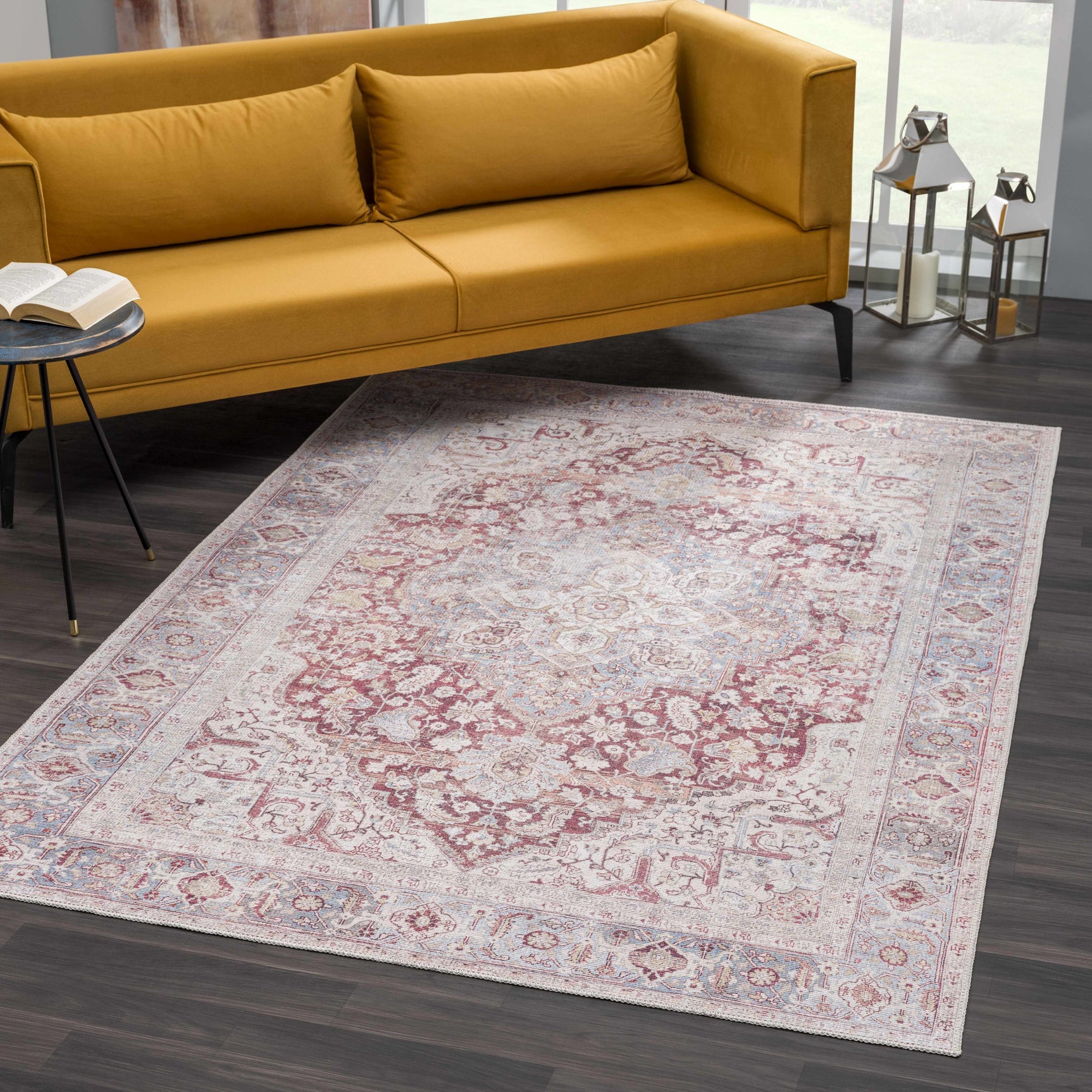 Cream Rust Leeston Washable Rug - Clearance - Ornate Home