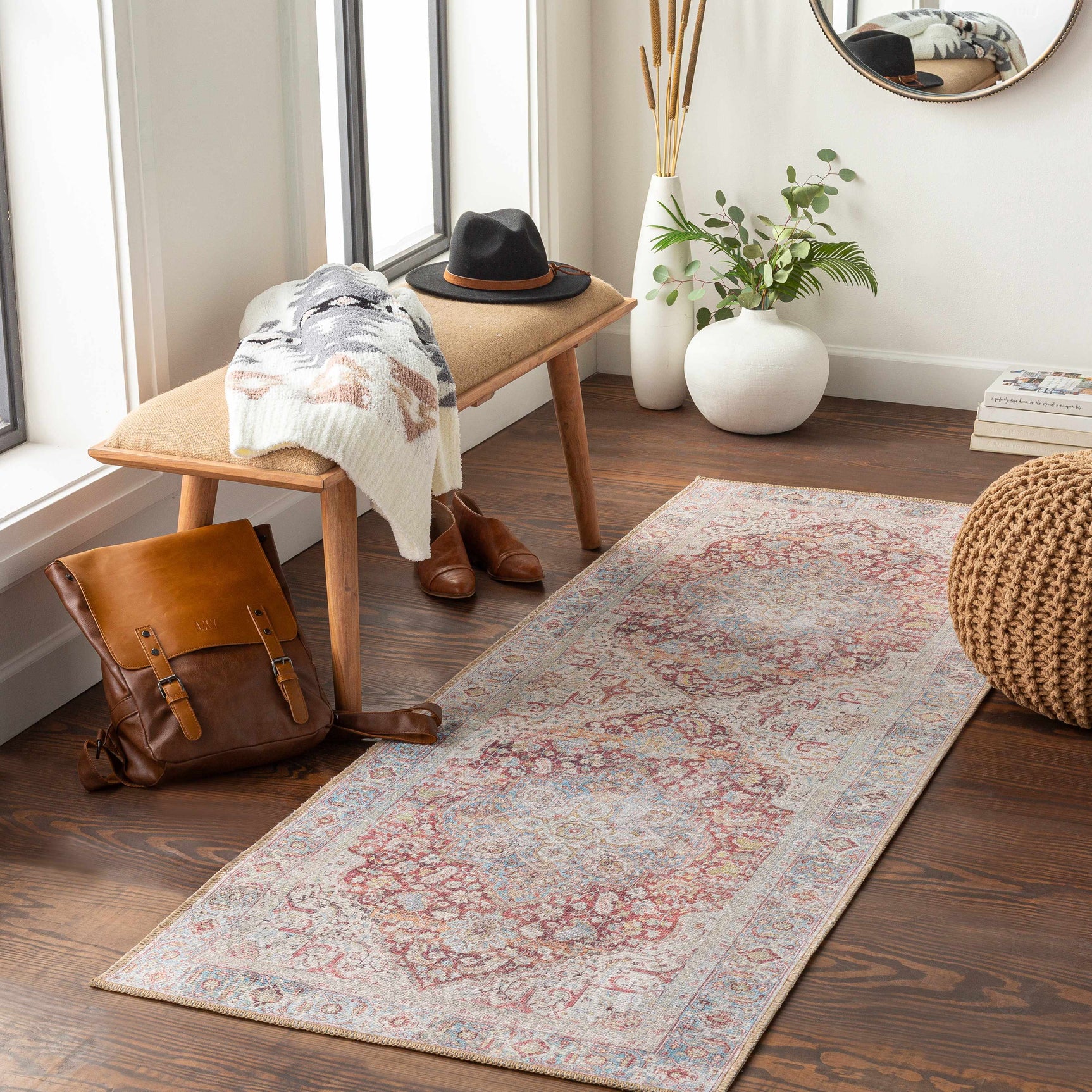 Cream Rust Leeston Washable Rug - Clearance - Ornate Home