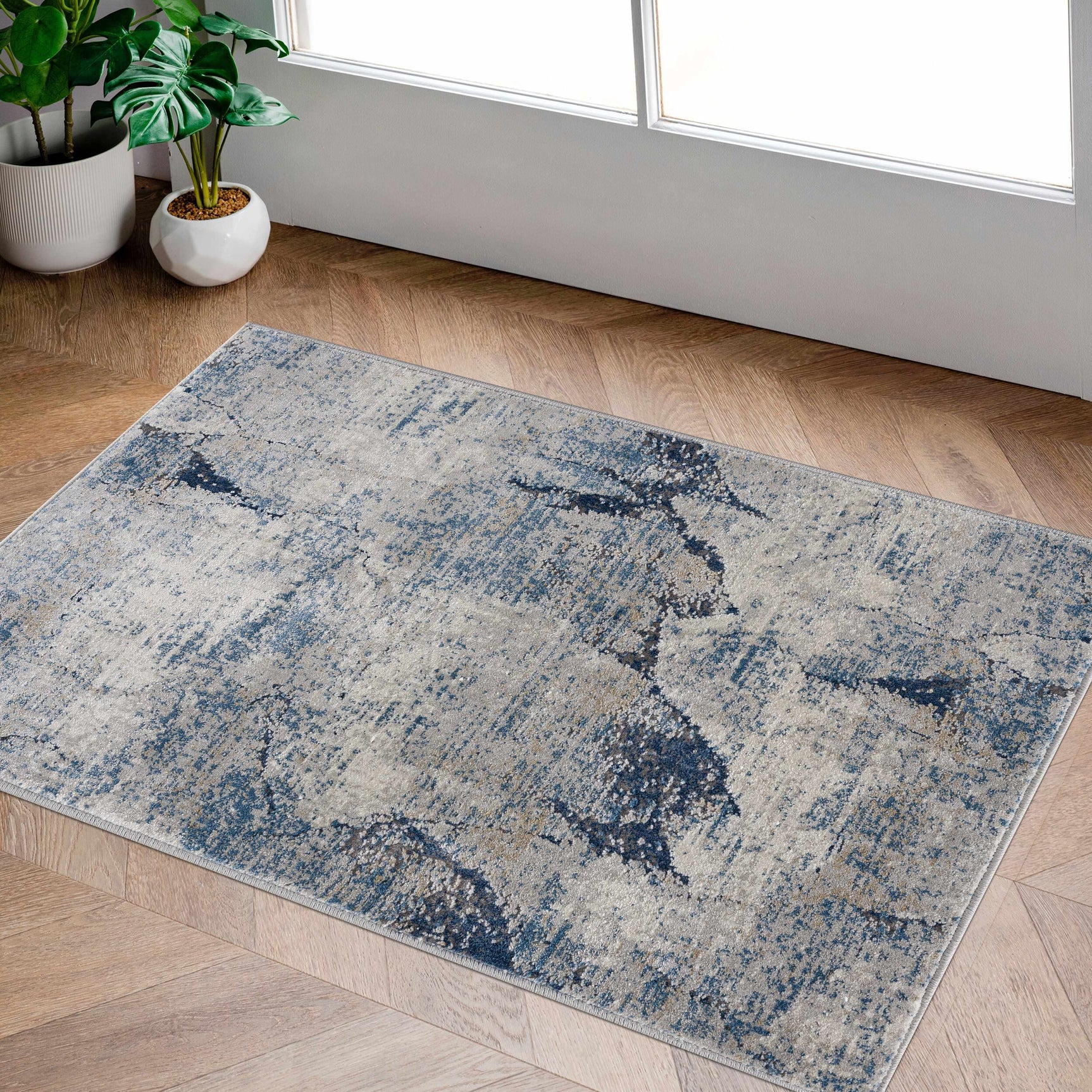 Creighton Blue Marble Textured Luxe Rug - Ornate Home