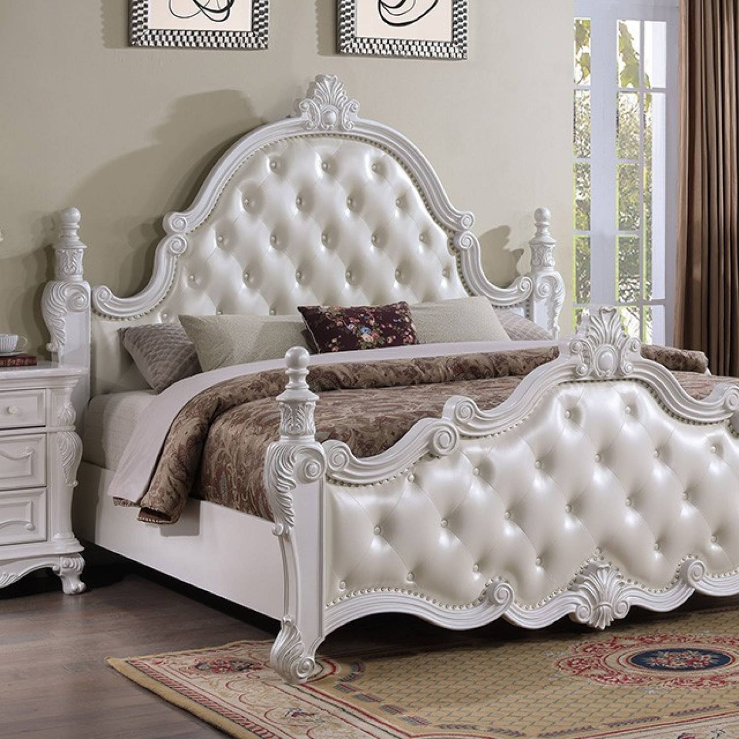 Cremona White 5 Pc. Queen Bedroom Leatherette Set w/ 2NS - Ornate Home