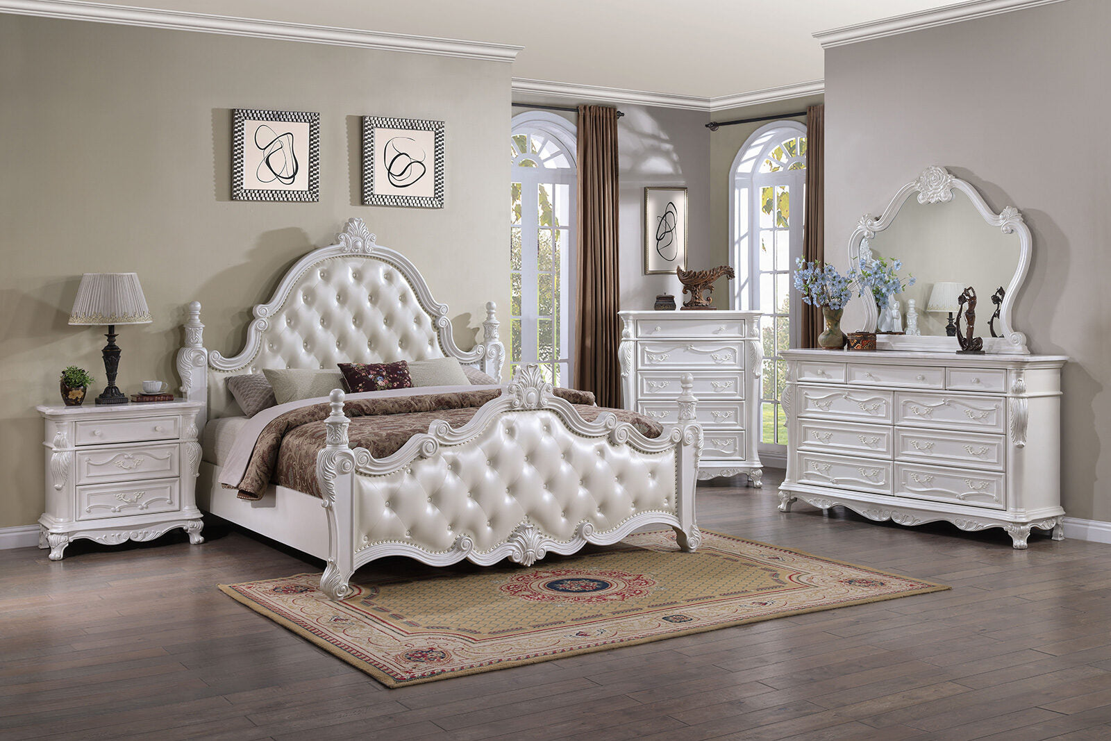 Cremona White E.King Leatherette Bed - Ornate Home