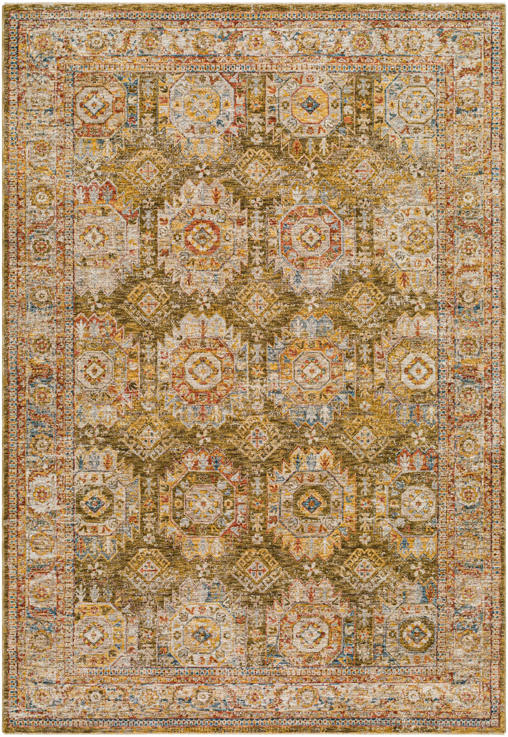 Crescentia Green Textured Rug with Fringes - Ornate Home