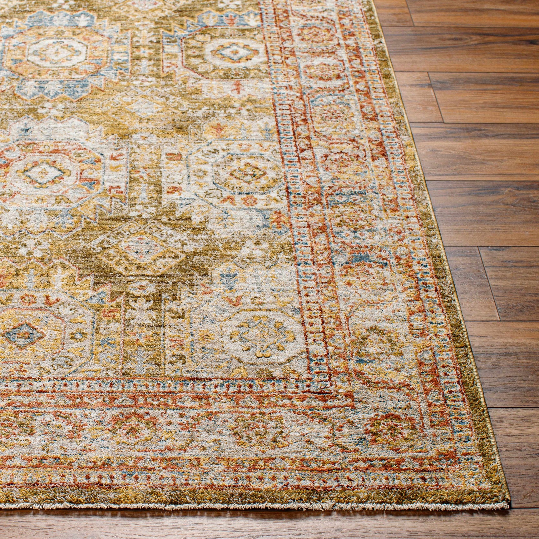 Crescentia Green Textured Rug with Fringes - Ornate Home
