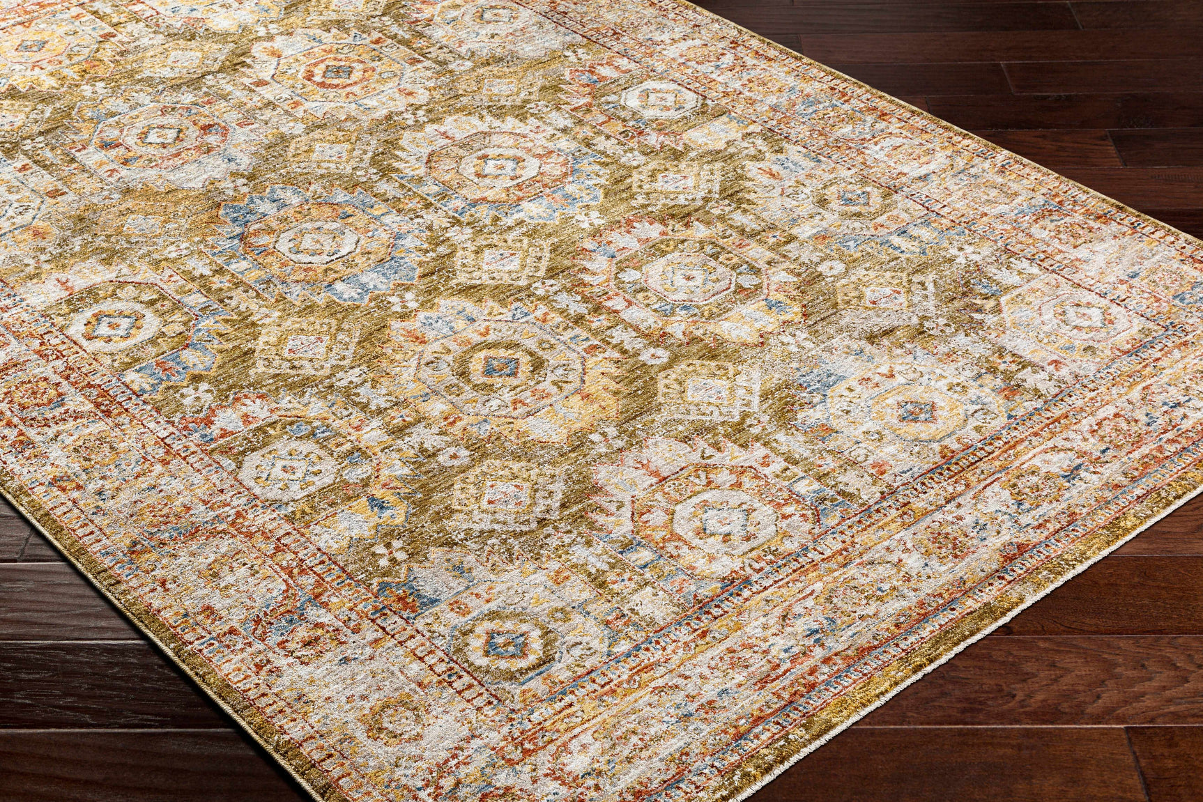 Crescentia Green Textured Rug with Fringes - Ornate Home
