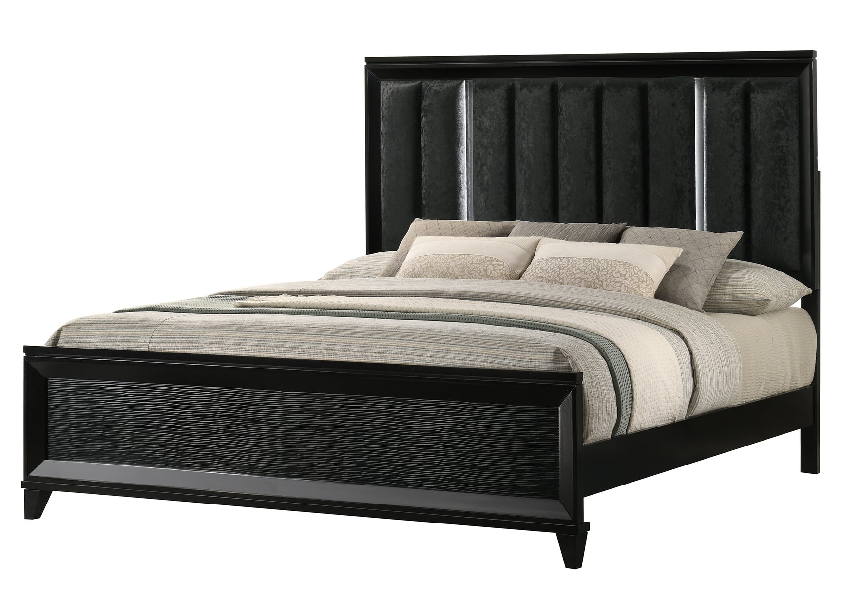 Cressida Black Upholstered LED Panel Bedroom Set - Ornate Home